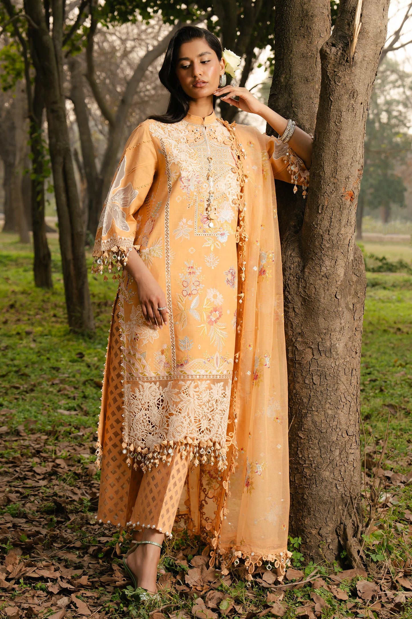 Unstitched Lawn 3 Piece Suit - Orange
