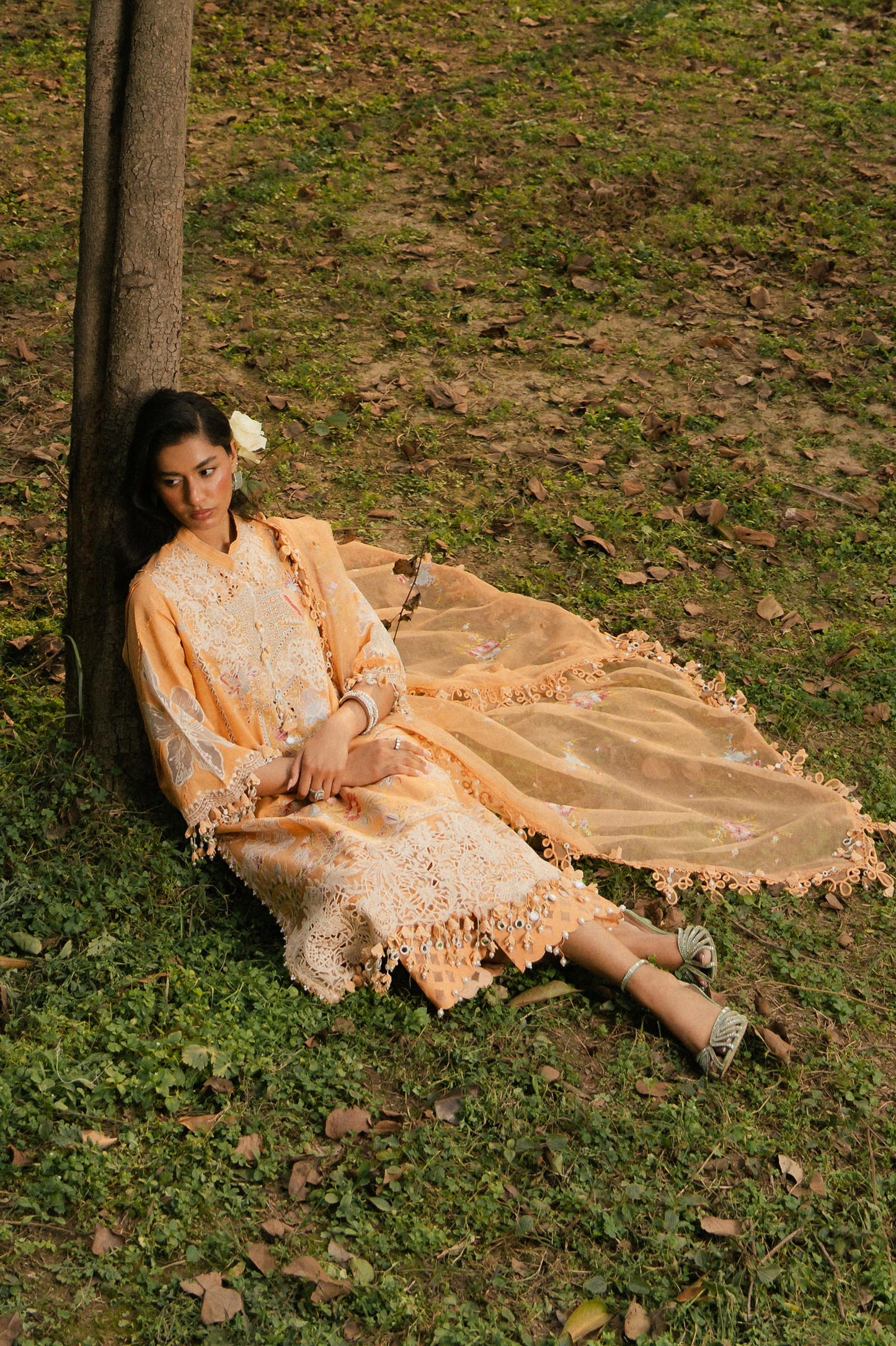Unstitched Lawn 3 Piece Suit - Orange