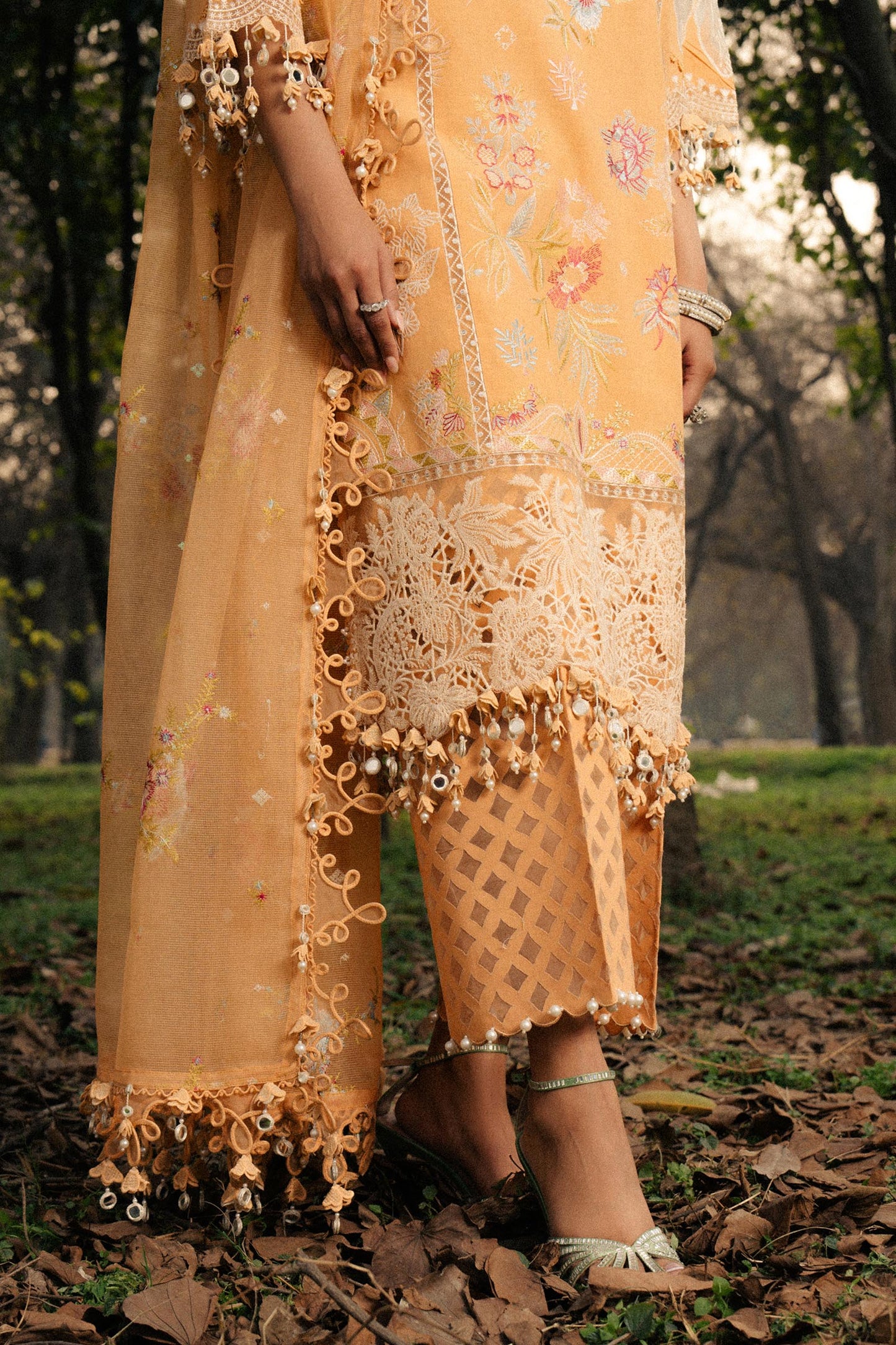 Unstitched Lawn 3 Piece Suit - Orange