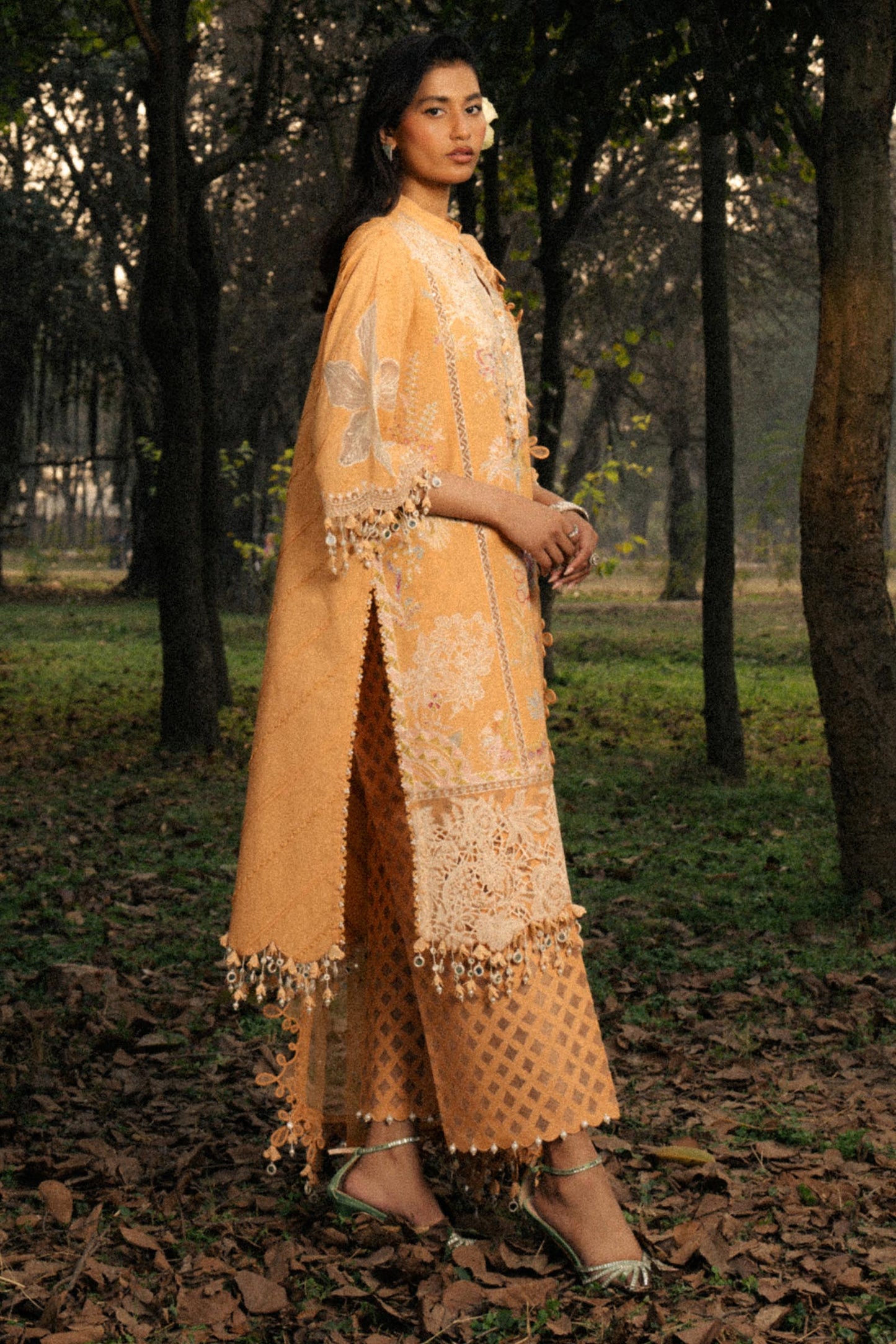 Unstitched Lawn 3 Piece Suit - Orange