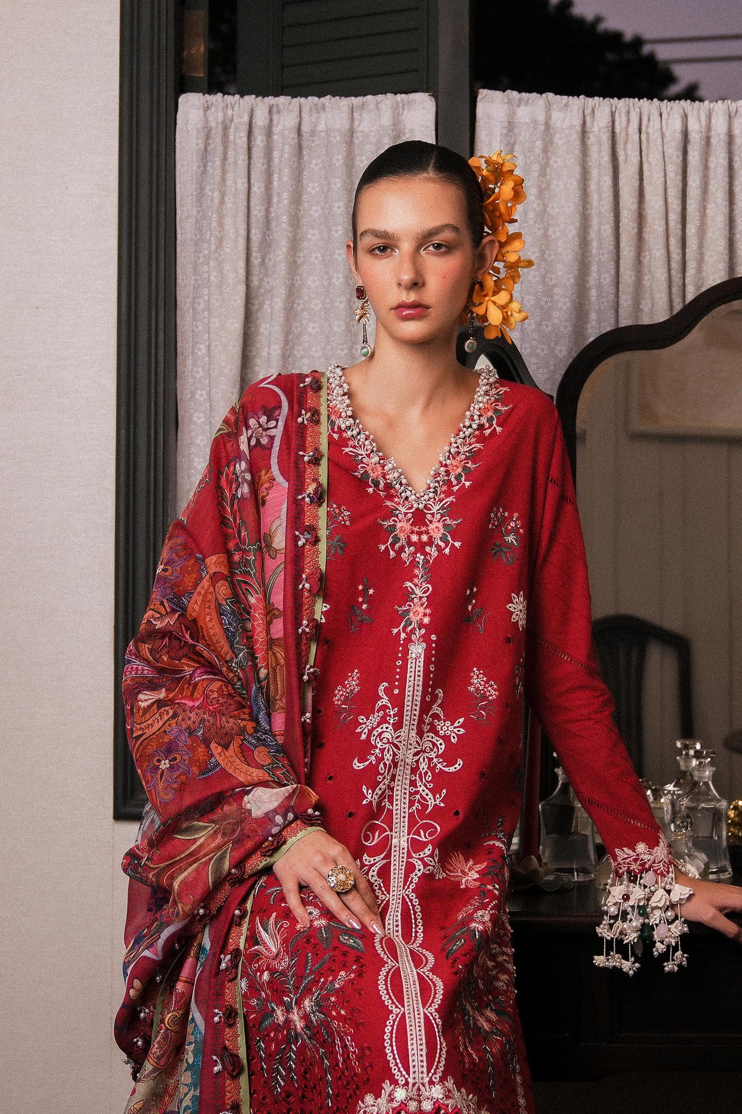 Unstitched Lawn 3 Piece Suit - Red