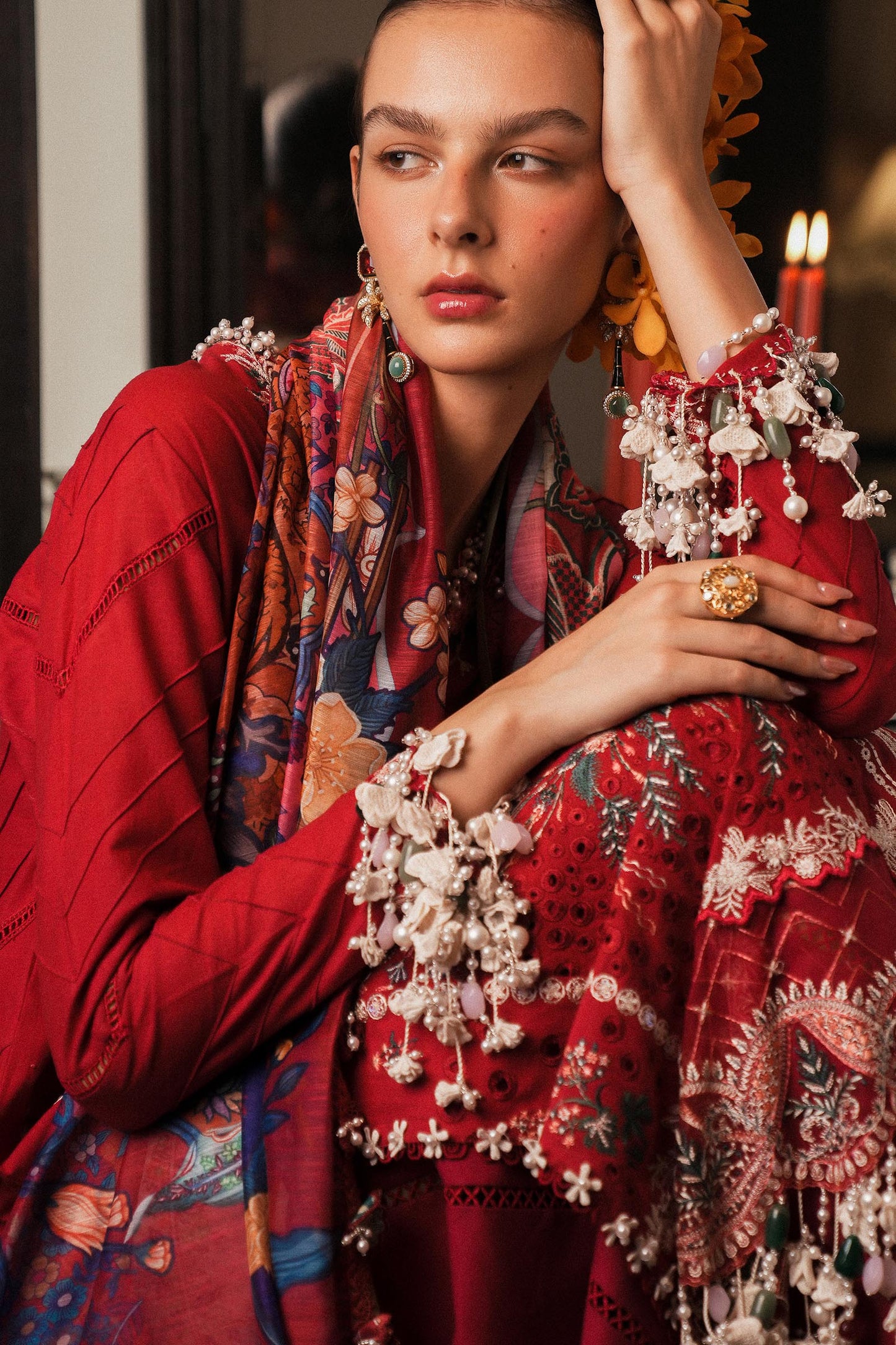 Unstitched Lawn 3 Piece Suit - Red