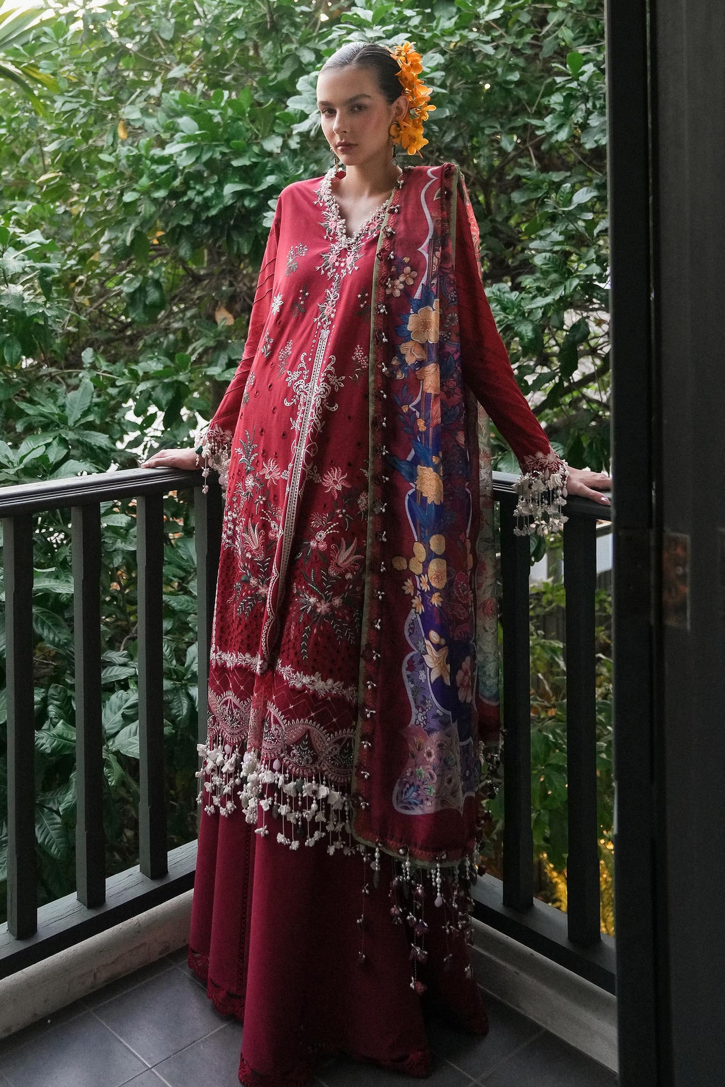 Unstitched Lawn 3 Piece Suit - Red
