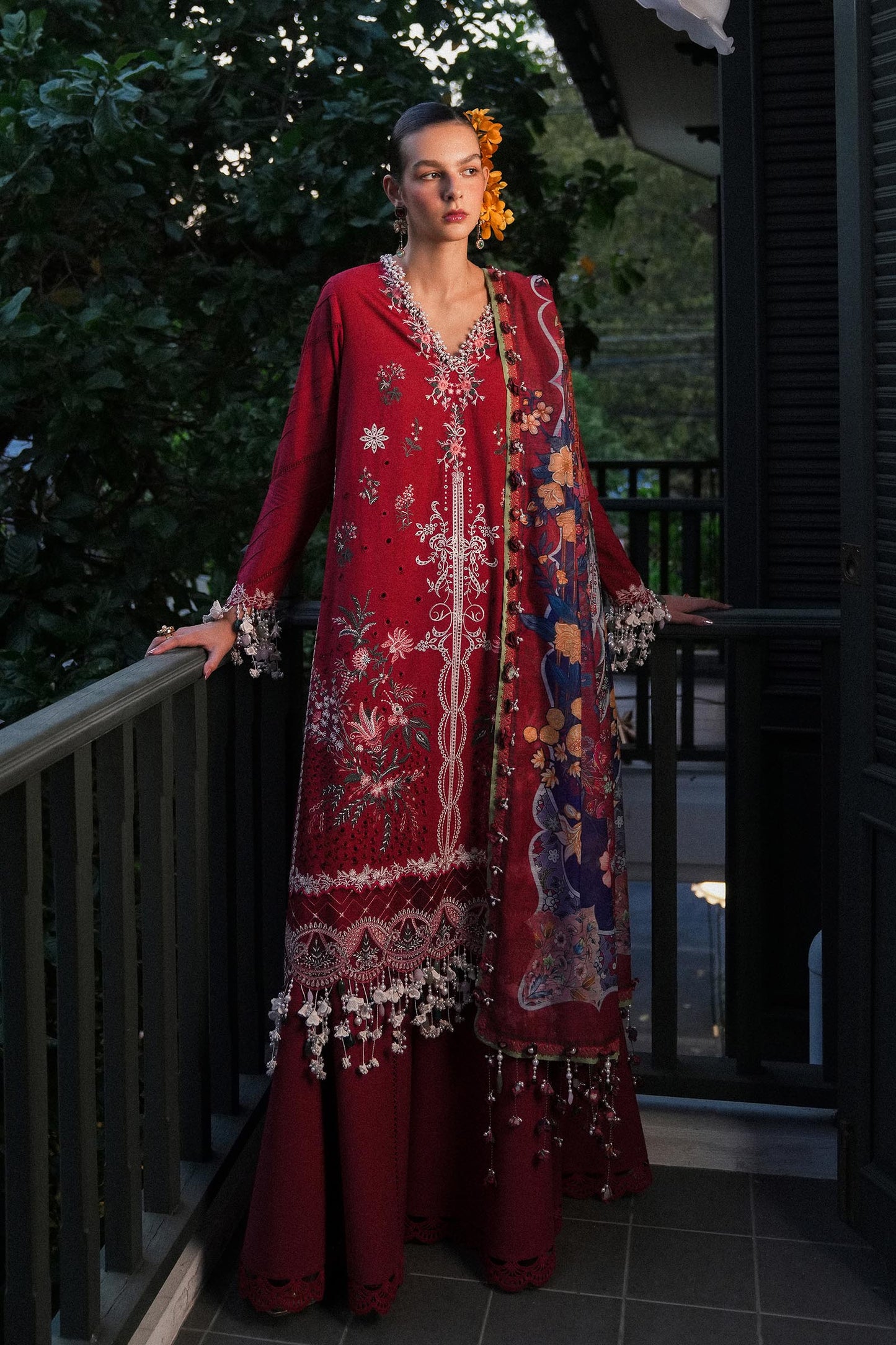 Unstitched Lawn 3 Piece Suit - Red