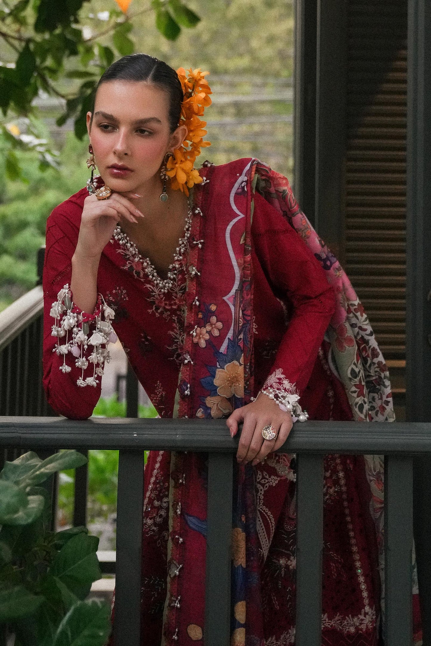 Unstitched Lawn 3 Piece Suit - Red