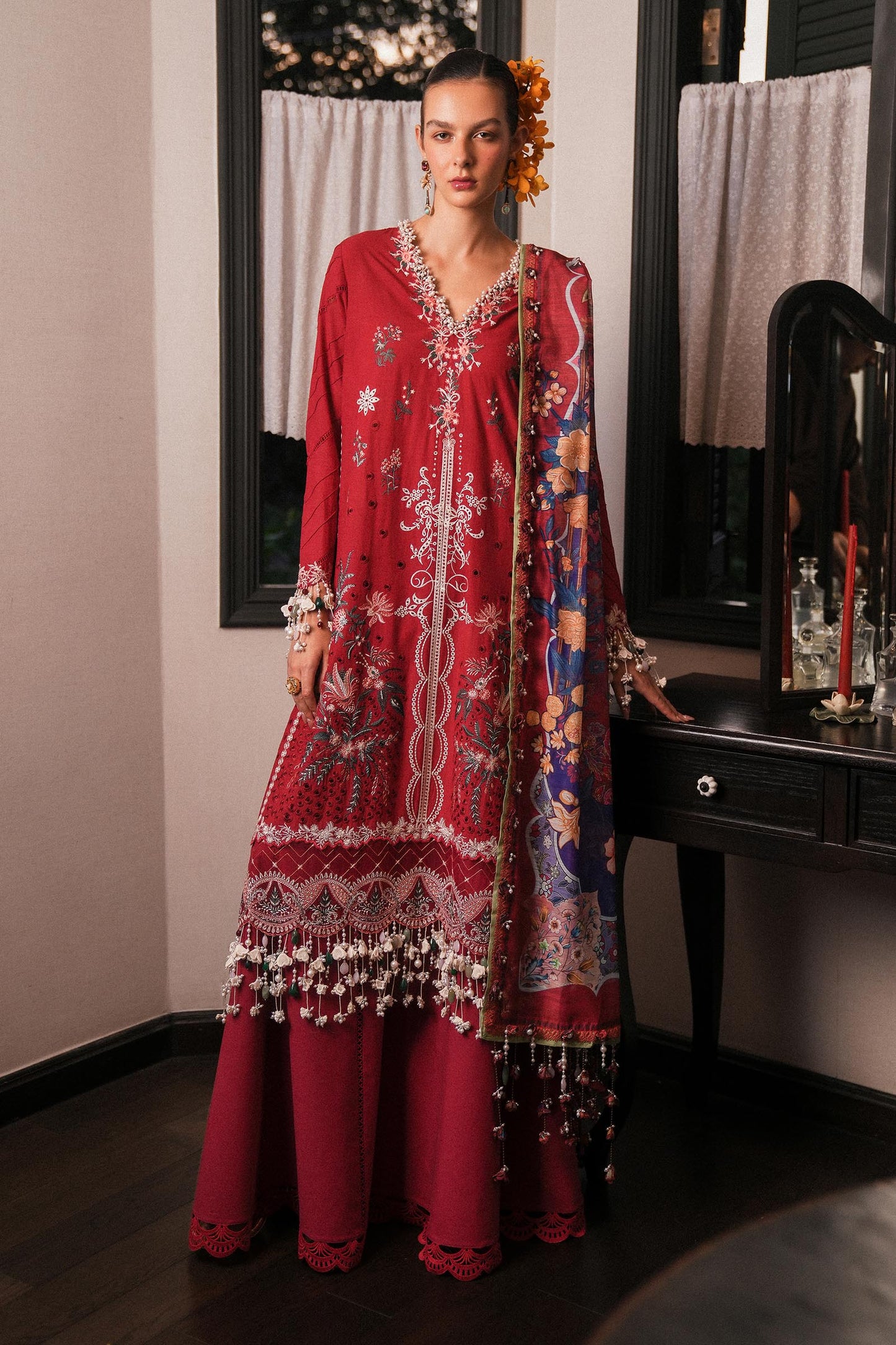Unstitched Lawn 3 Piece Suit - Red