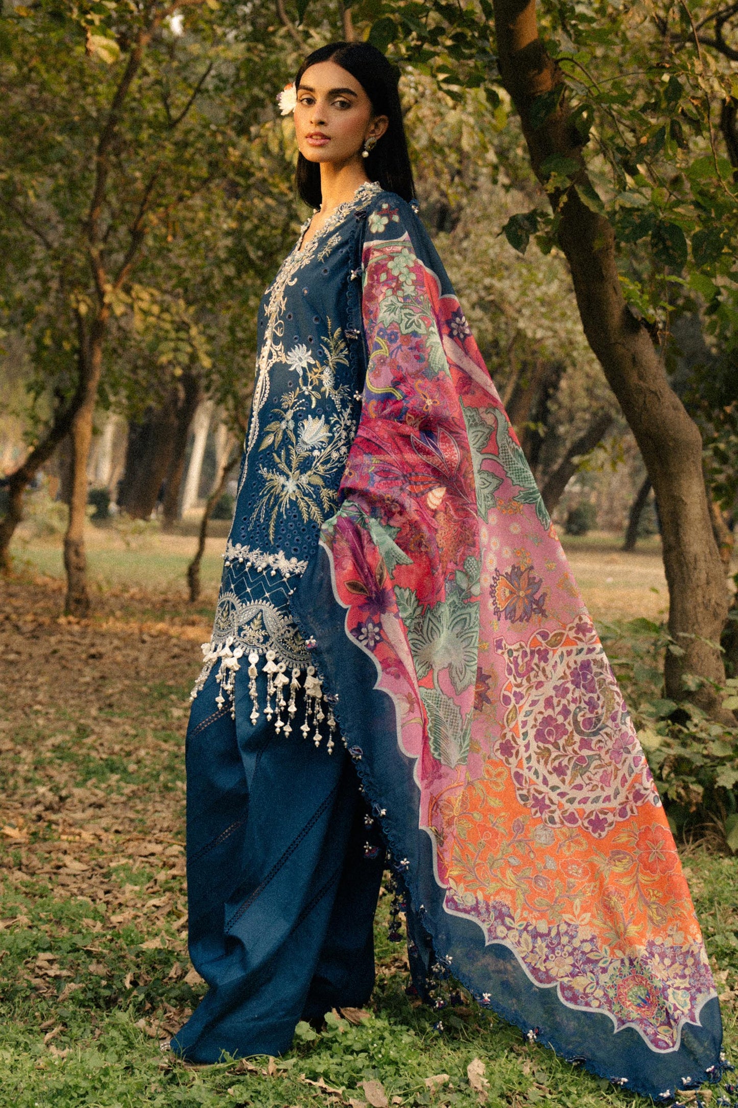 Unstitched Lawn 3 Piece Suit - Navy Blue