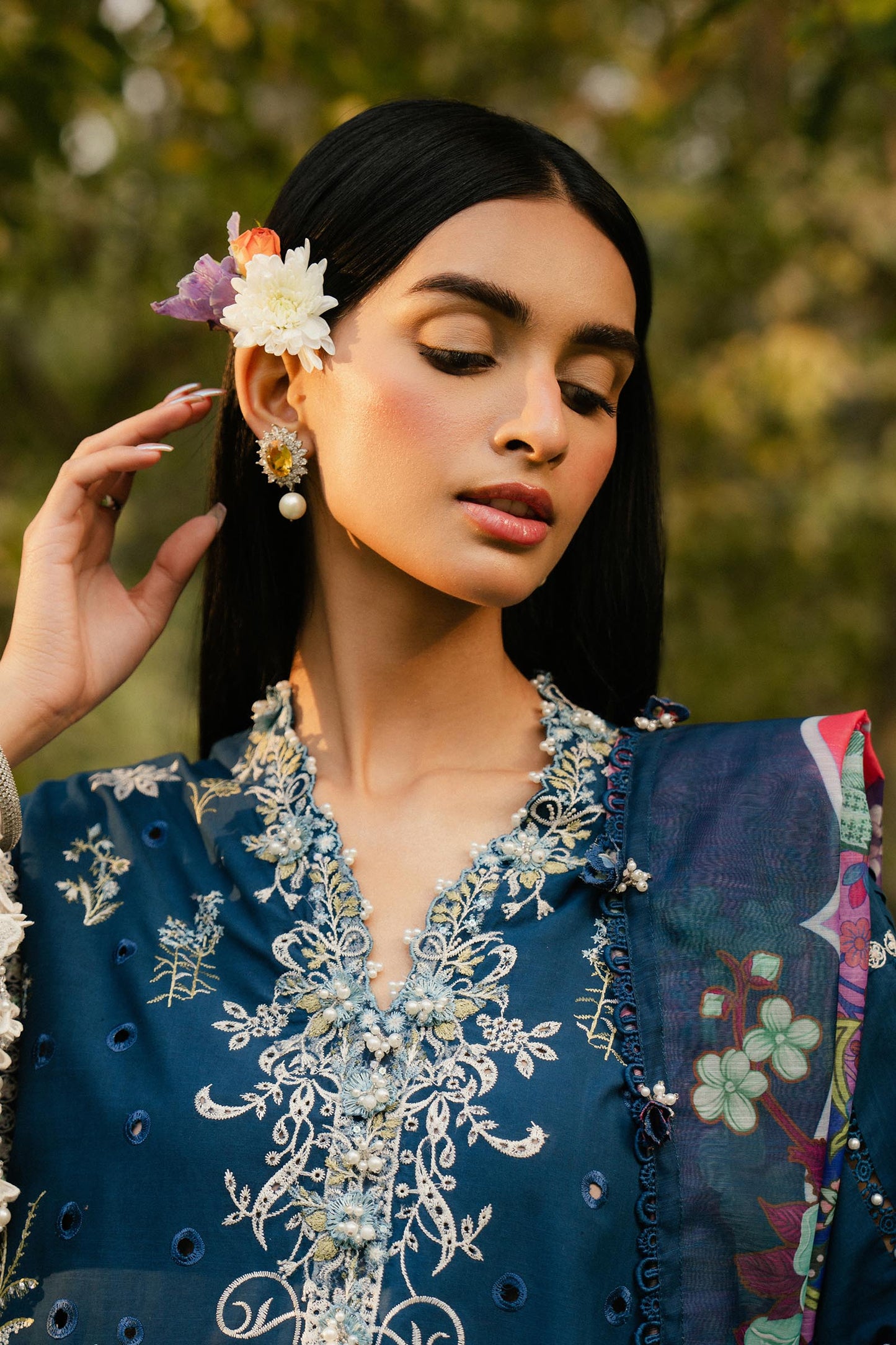 Unstitched Lawn 3 Piece Suit - Navy Blue