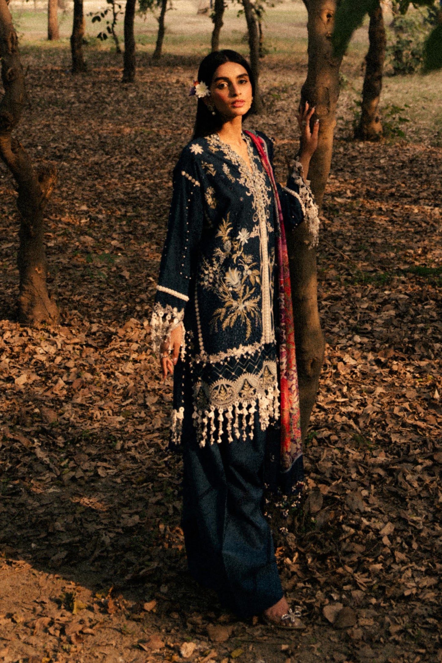 Unstitched Lawn 3 Piece Suit - Navy Blue