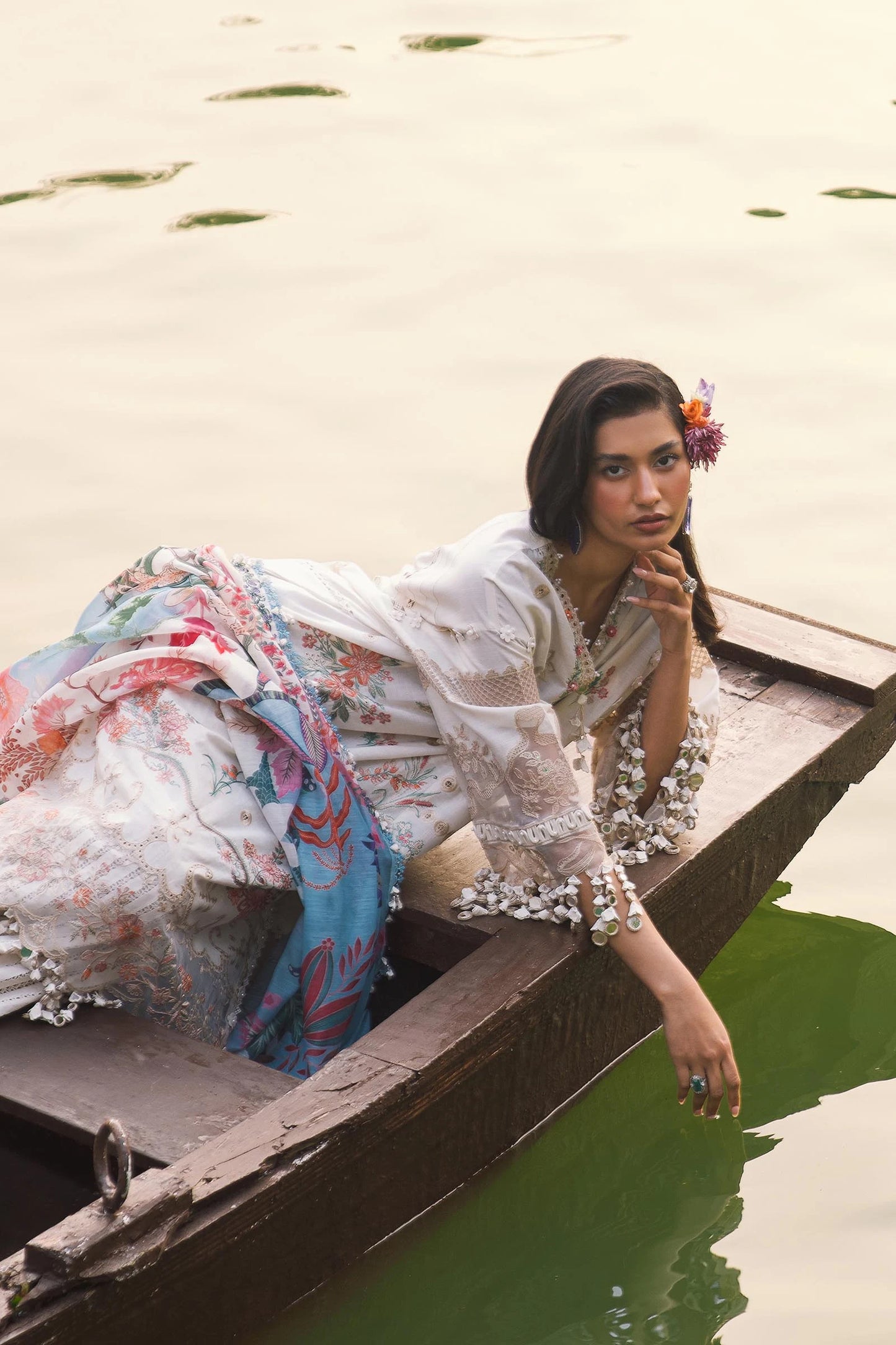 Unstitched Lawn 3 Piece Floral Suit - White