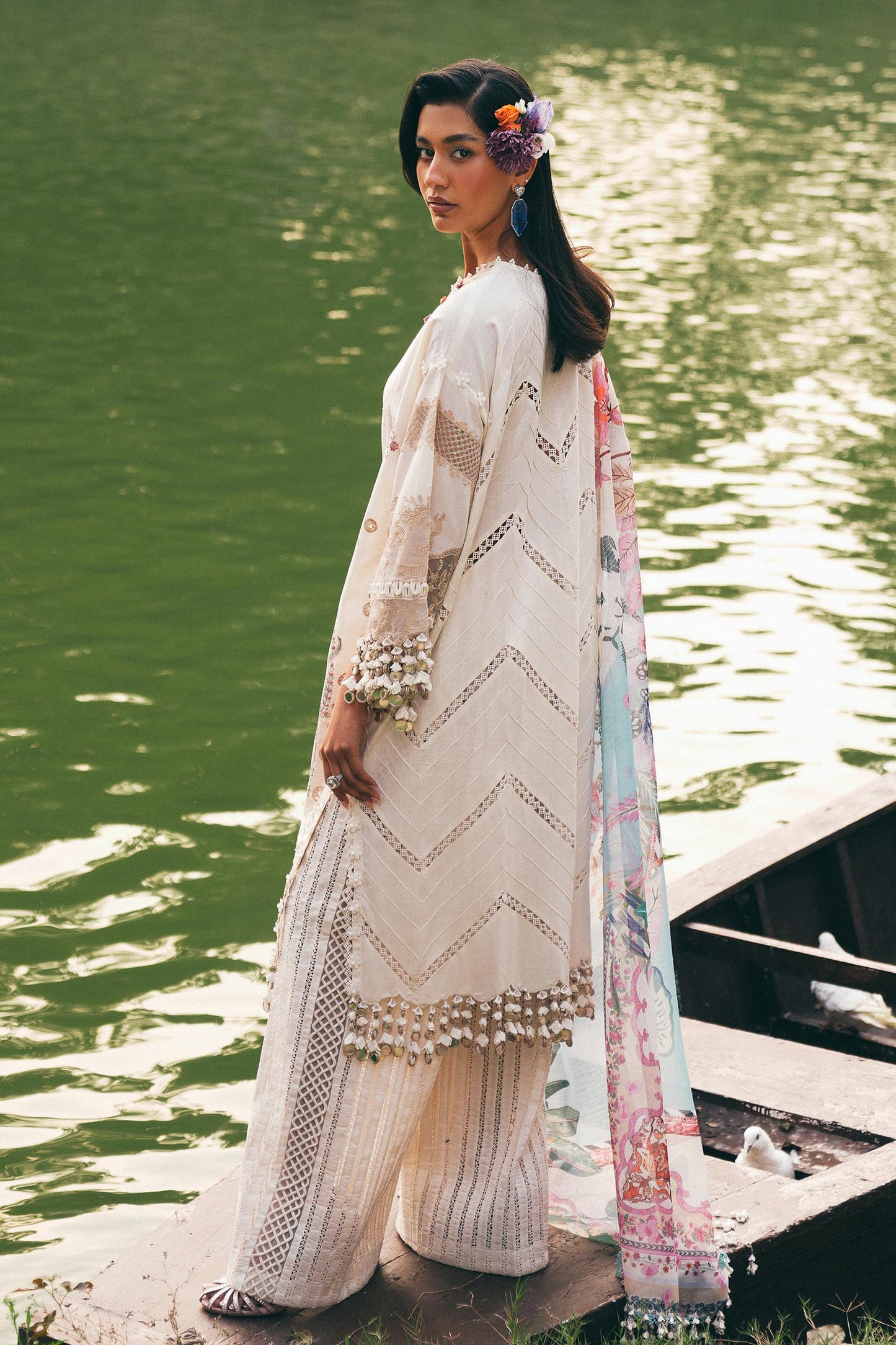 Unstitched Lawn 3 Piece Floral Suit - White