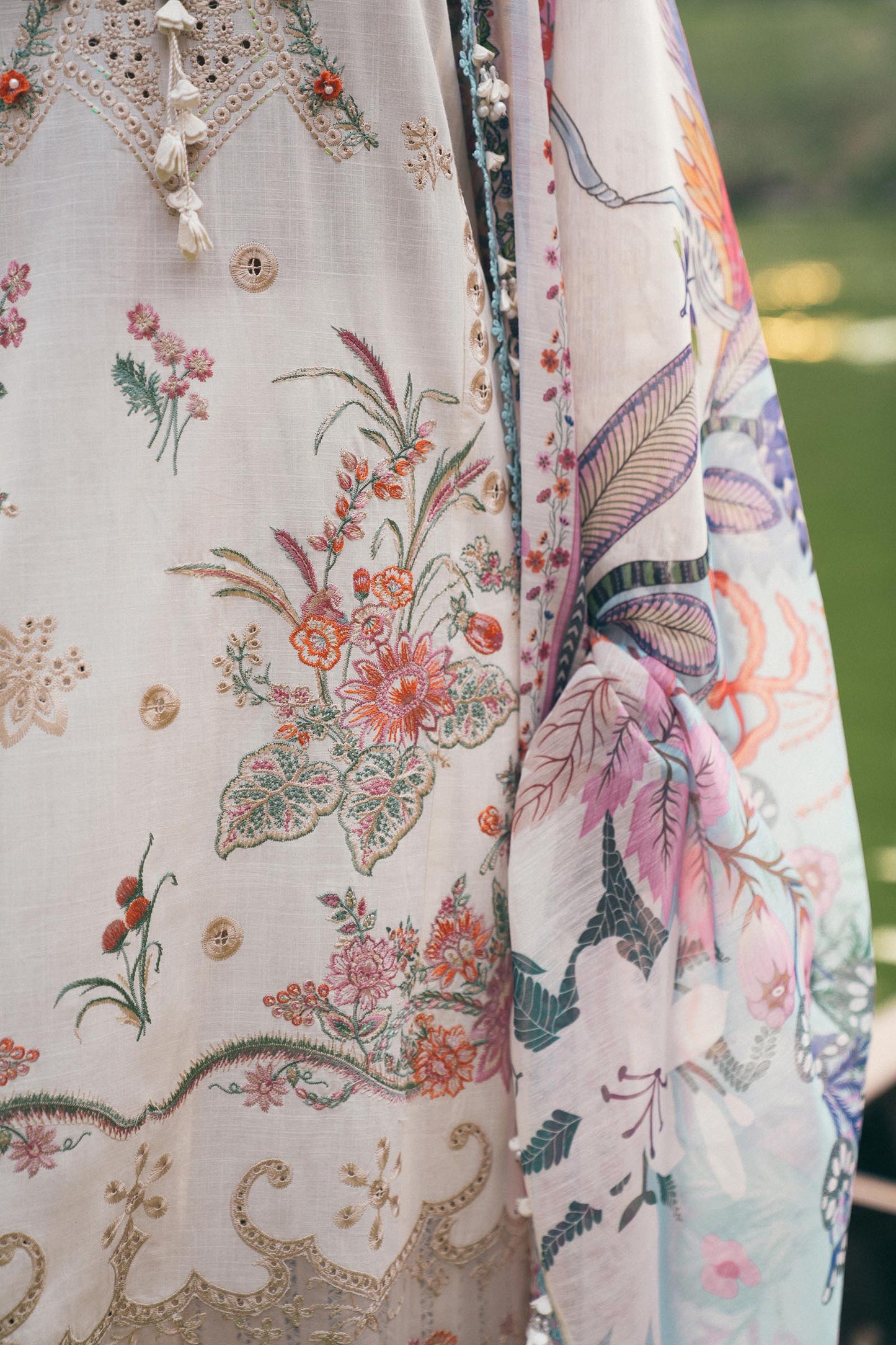 Unstitched Lawn 3 Piece Floral Suit - White