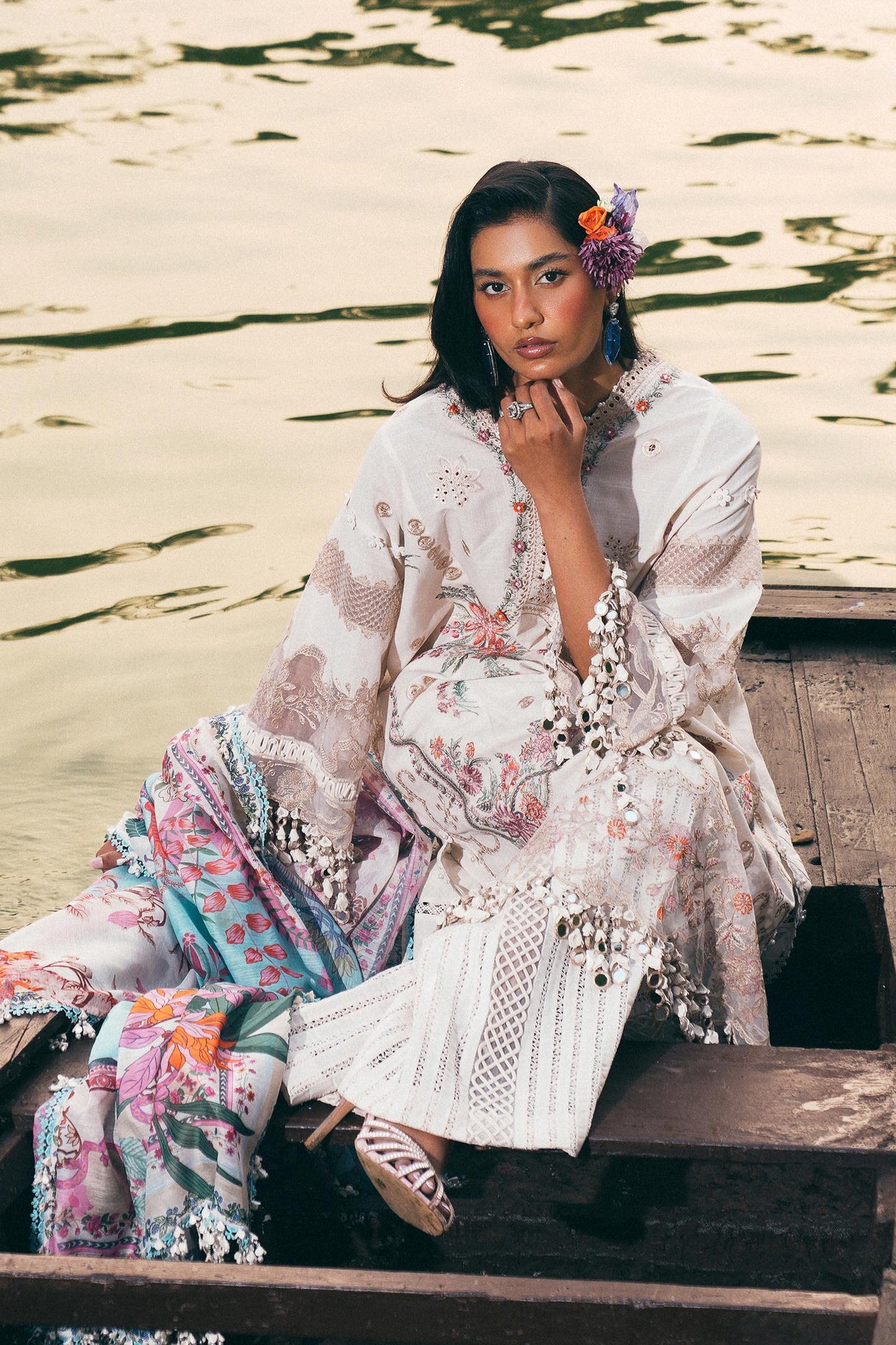 Unstitched Lawn 3 Piece Floral Suit - White
