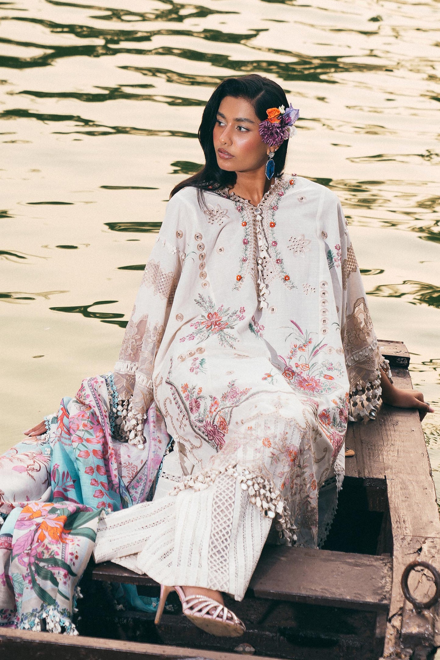Unstitched Lawn 3 Piece Floral Suit - White