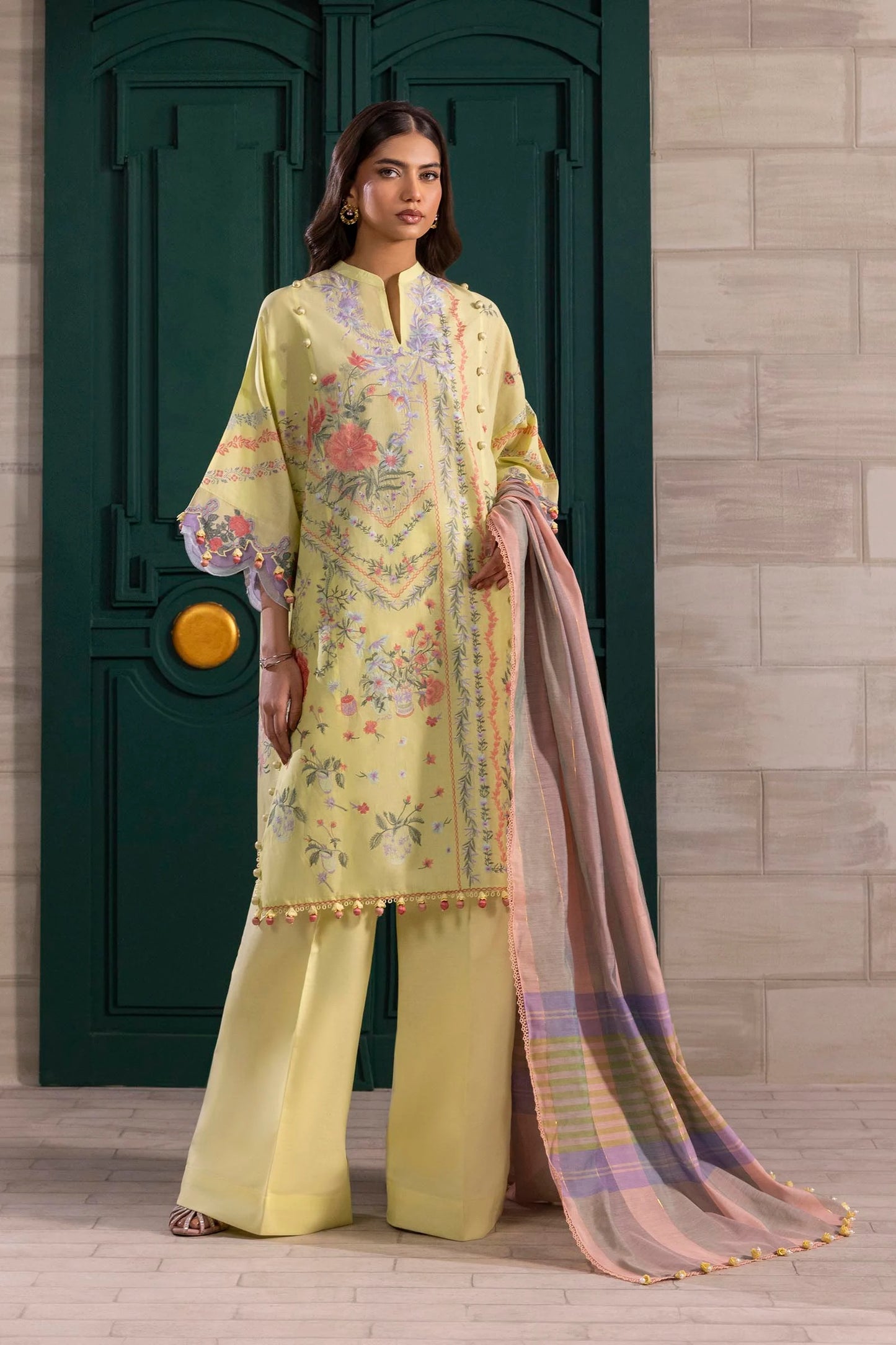 Unstitched 3 Piece Lawn Suit - Yellow
