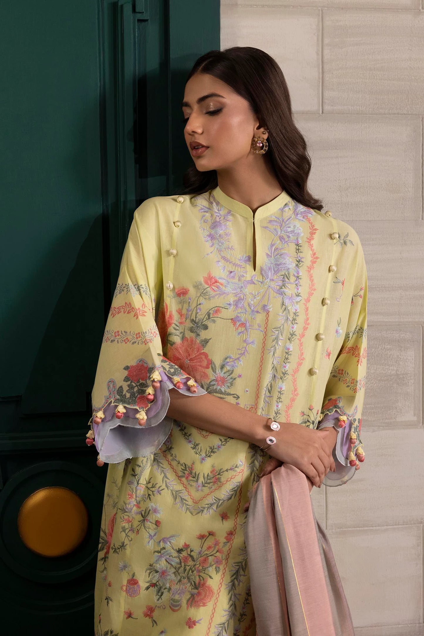 Unstitched 3 Piece Lawn Suit - Yellow