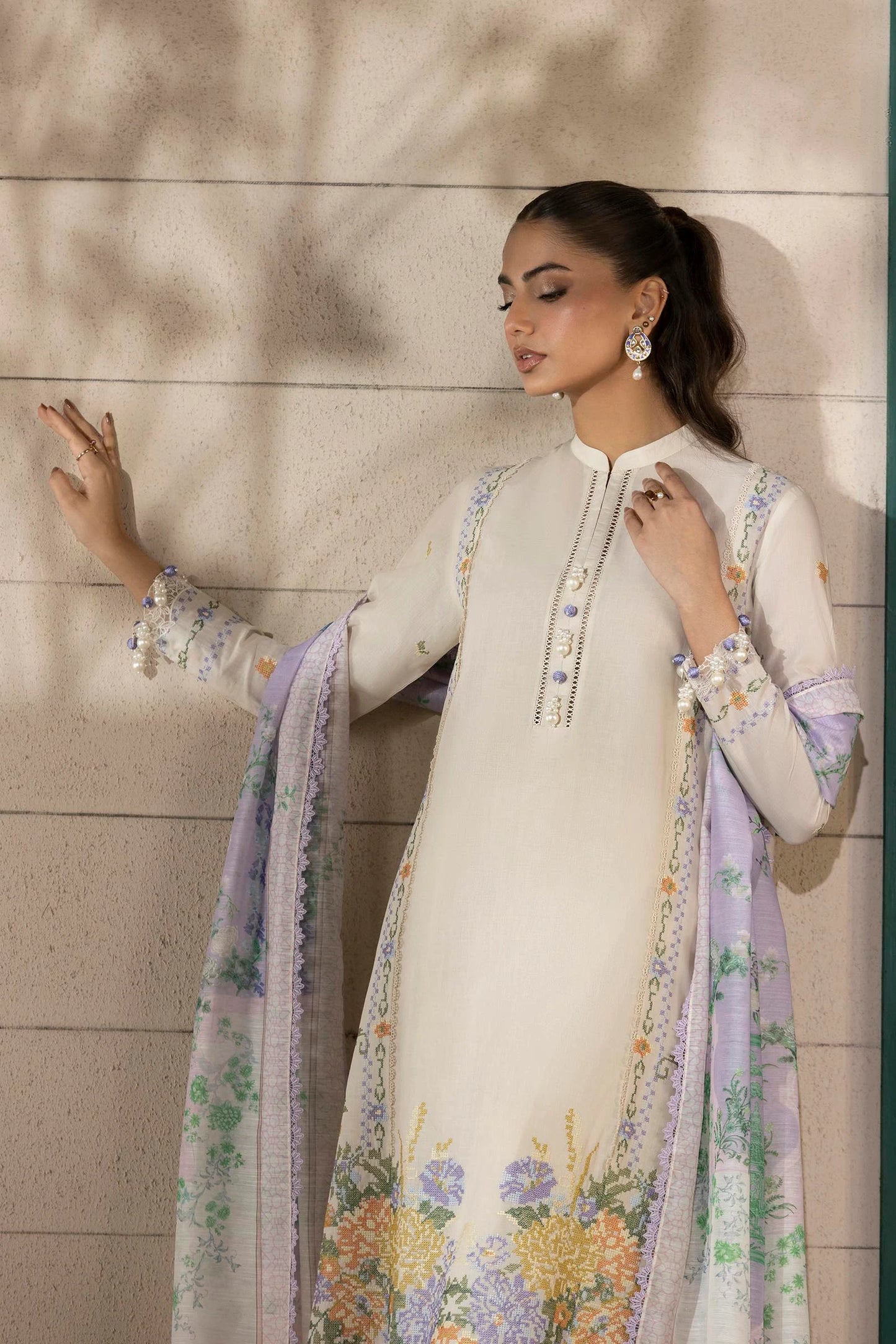 Unstitched 3 Piece Lawn Suit - Off White