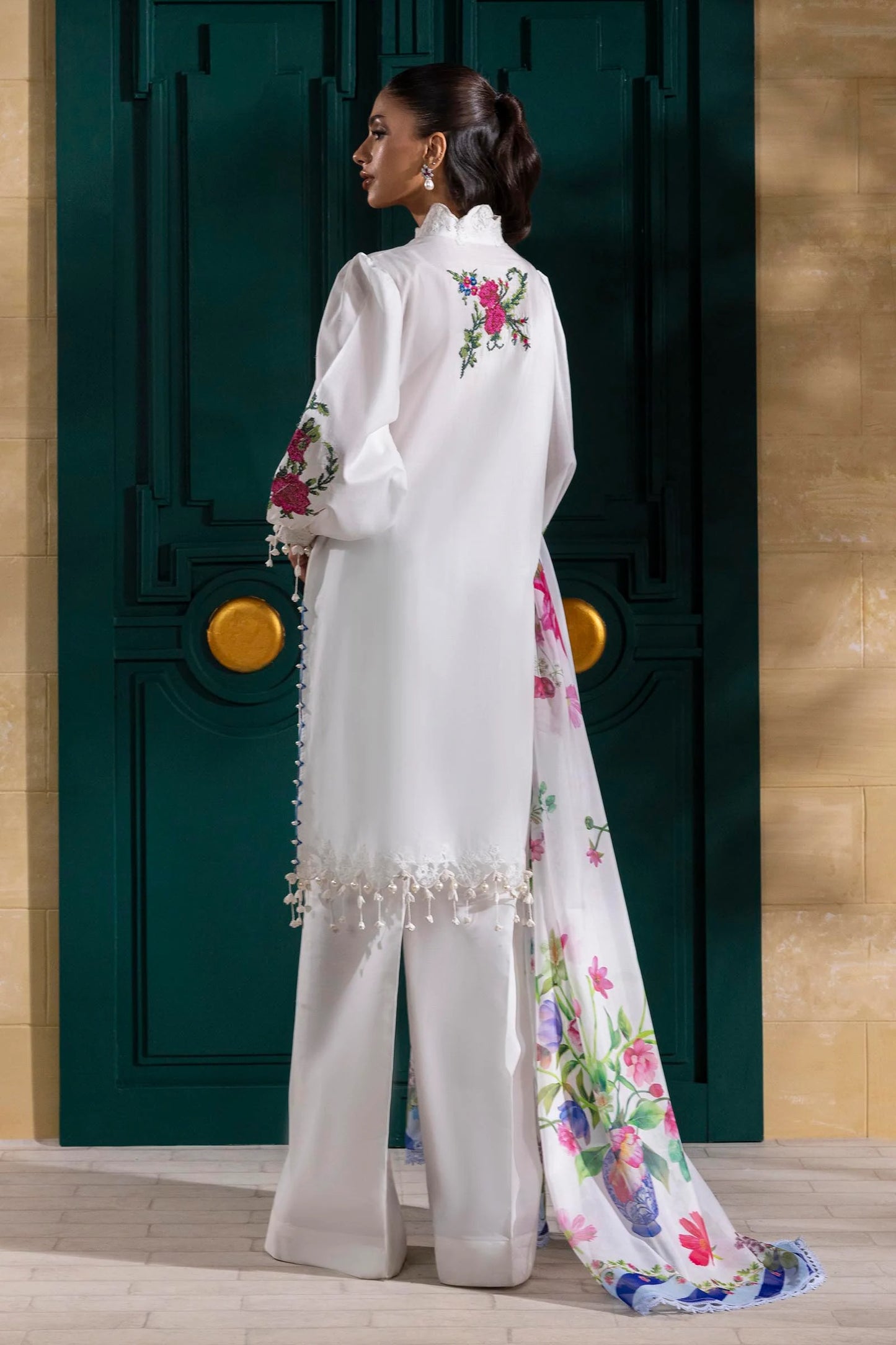 Unstitched 3 Piece Lawn Suit - White Floral