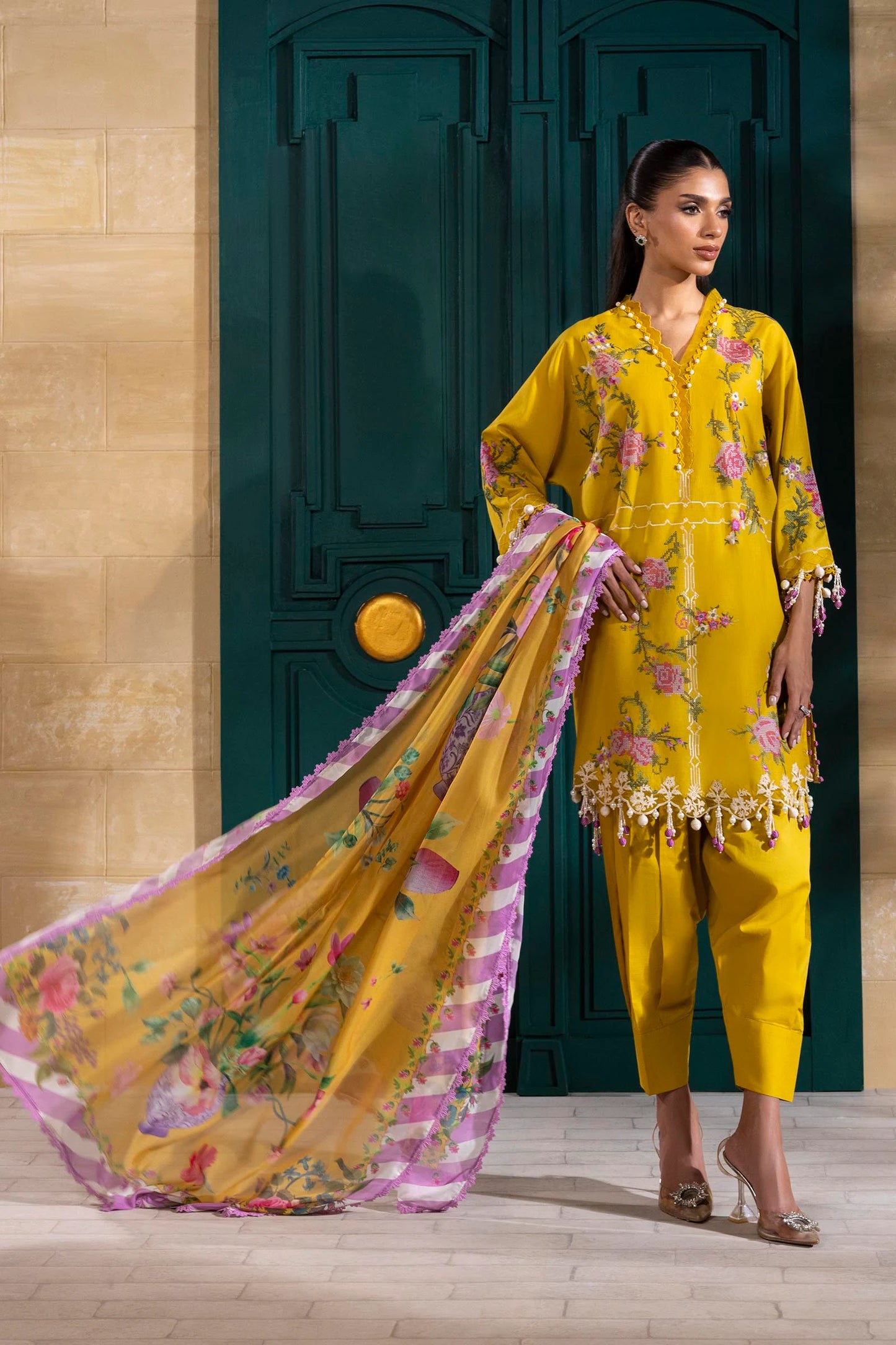 Unstitched 3 Piece Lawn Suit - Mustard