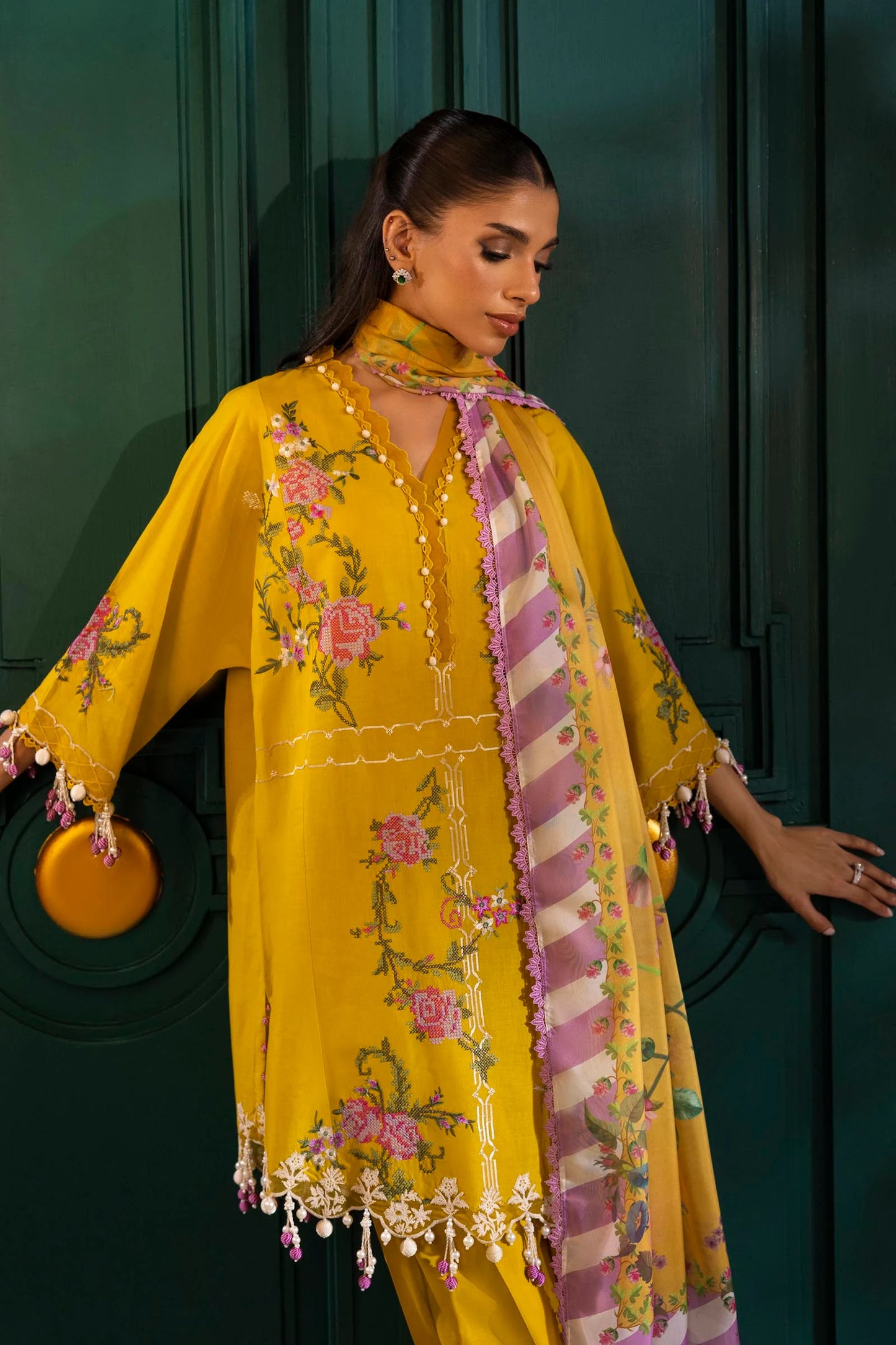 Unstitched 3 Piece Lawn Suit - Mustard