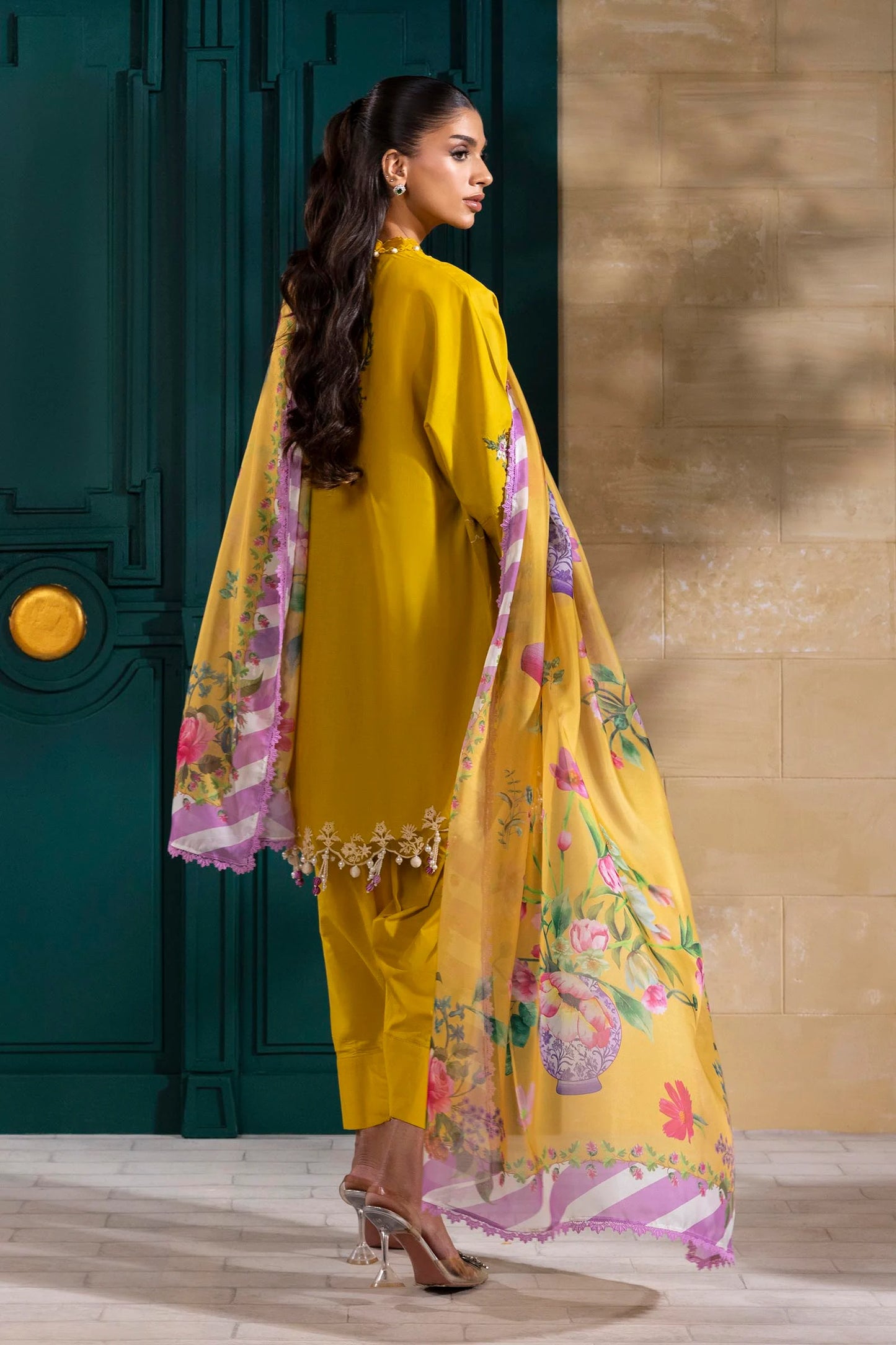 Unstitched 3 Piece Lawn Suit - Mustard