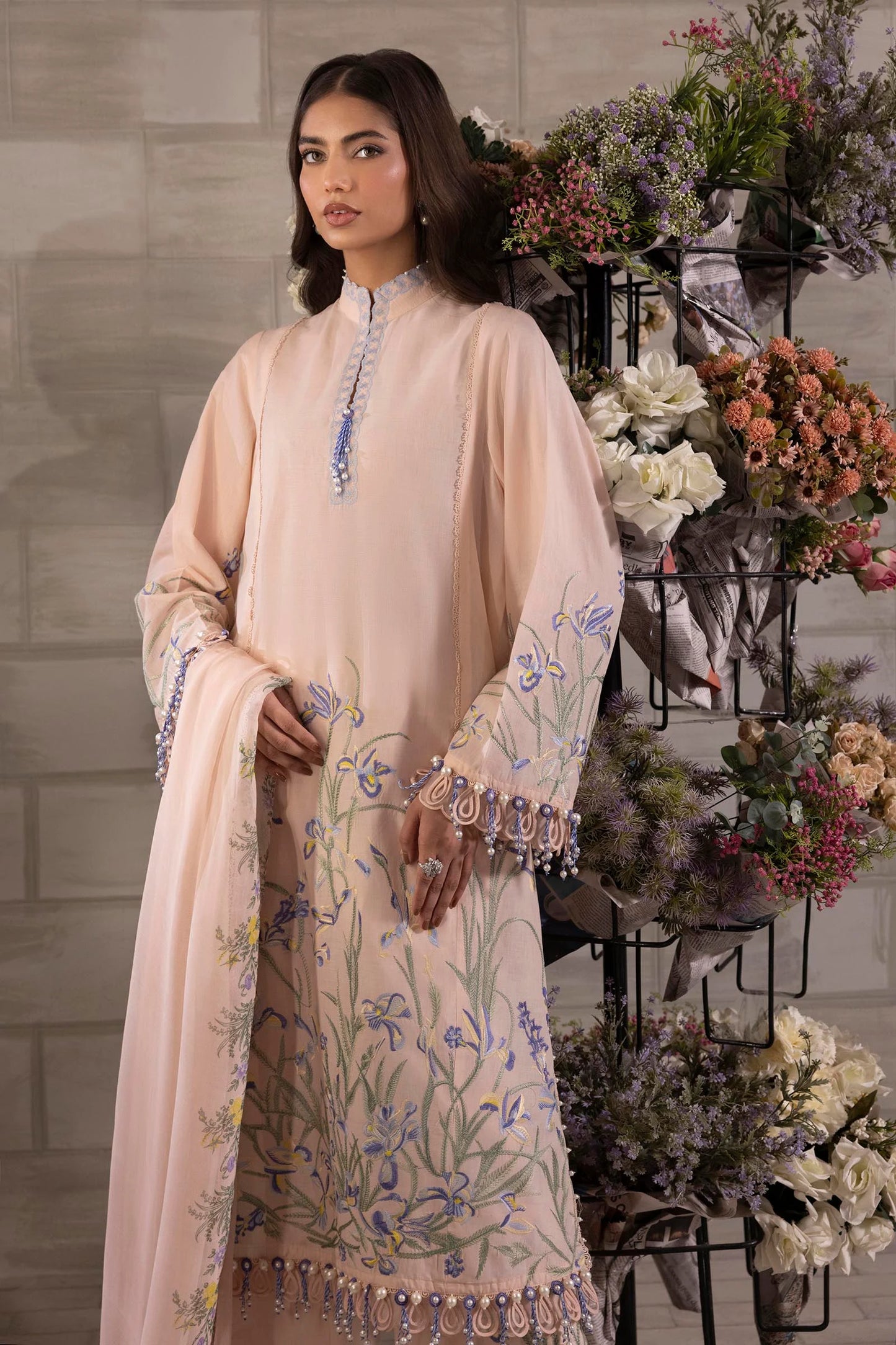 Unstitched 3 Piece Lawn Suit - Pink