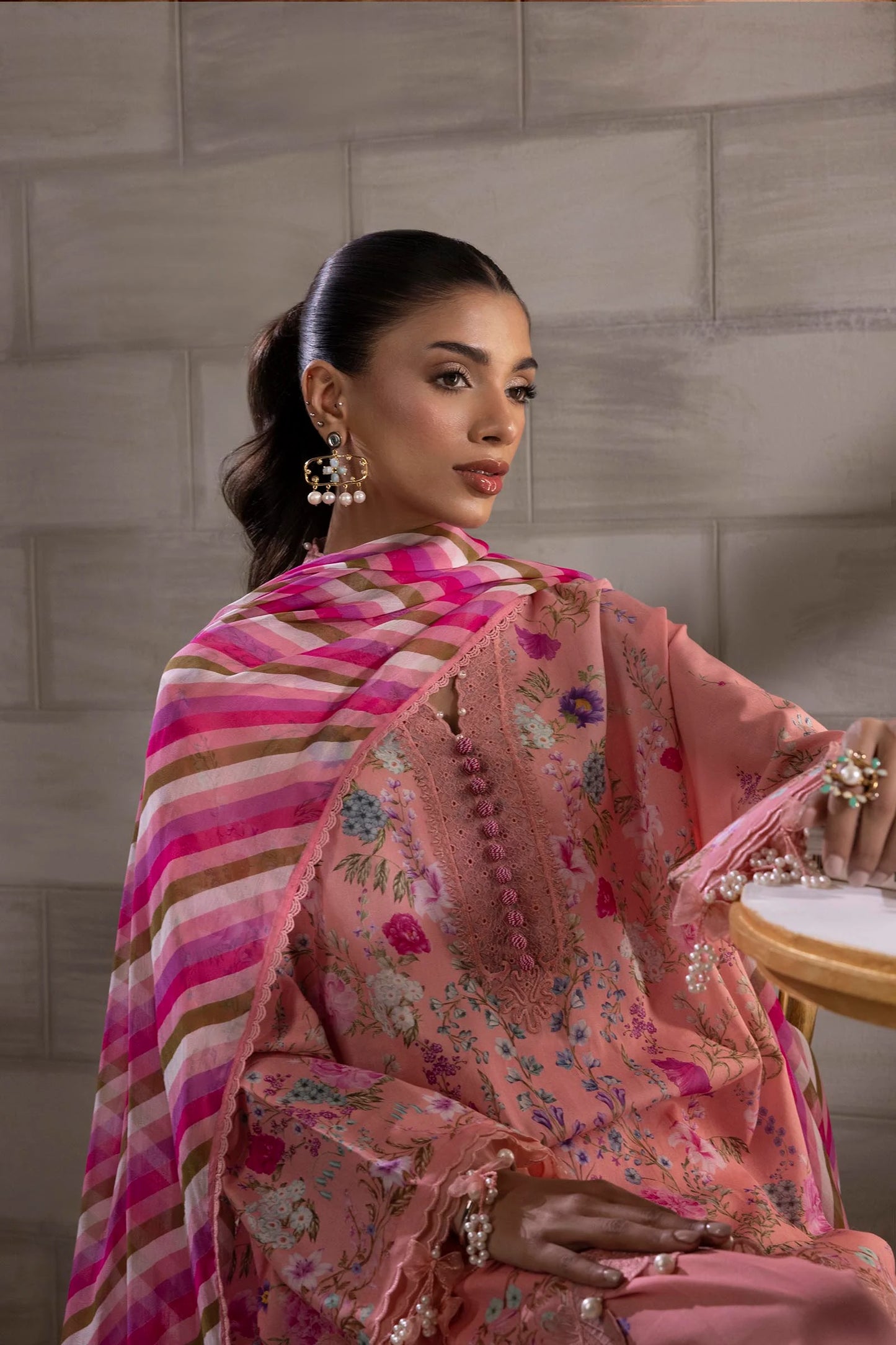Unstitched 3 Piece Lawn Suit - Peach