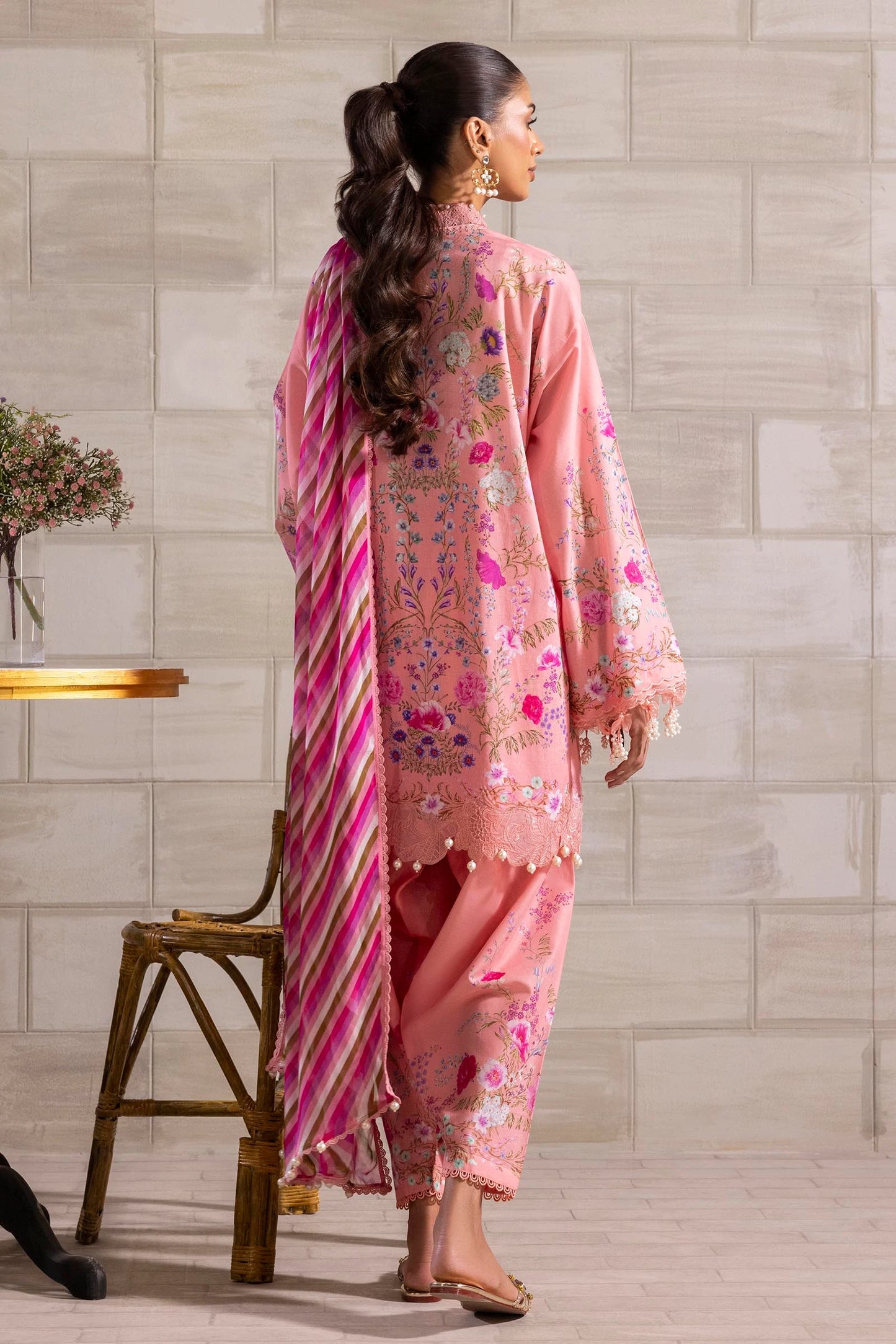 Unstitched 3 Piece Lawn Suit - Peach