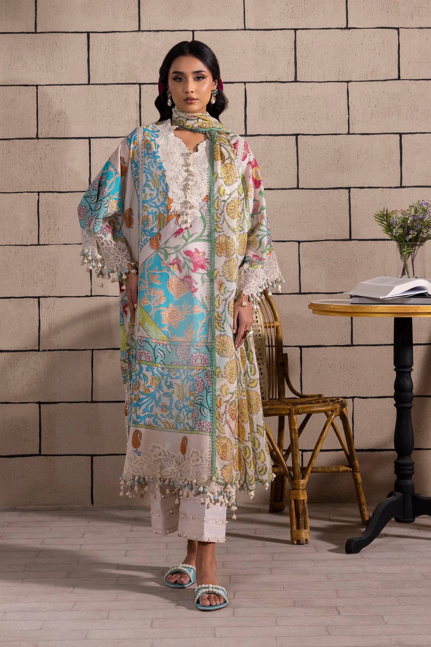 Unstitched 3 Piece Lawn Suit - Multicolor