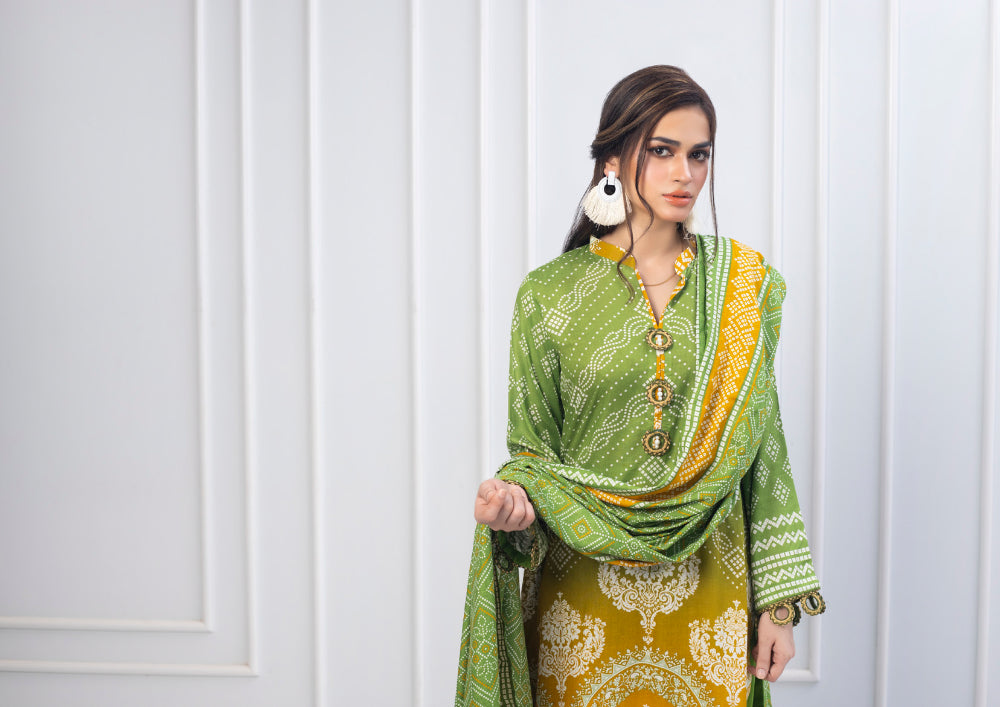 Erum Misha Printed Lawn Collection Green Suit-Set