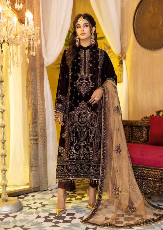 Adan's Libas Embroidered Velvet Designer Suit Set