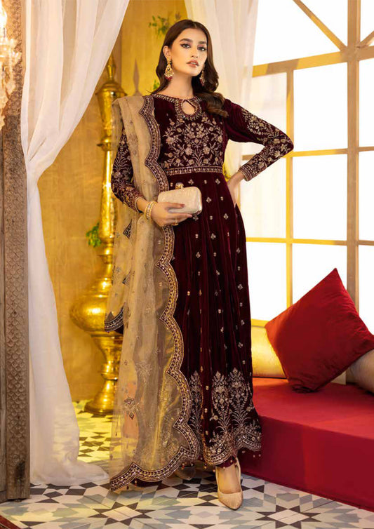 Adan's Libas Embroidered Velvet Collection Brown Suit-Set