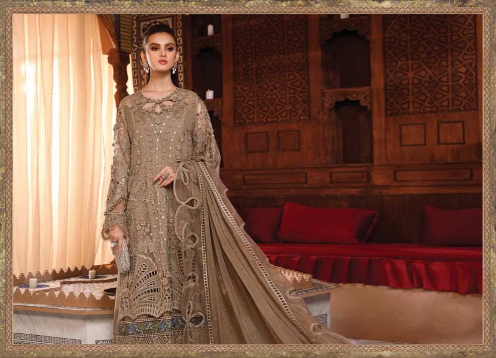 MARIA.B Embroidered Fabrics Wedding Collection Silver Dress