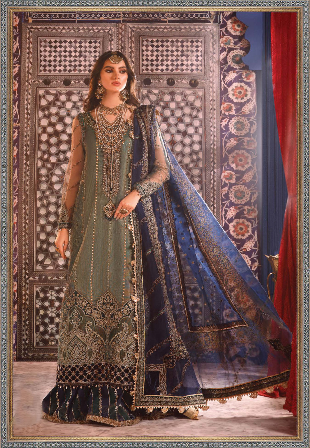 MARIA.B Embroidered Fabrics Wedding Collection Green Dress