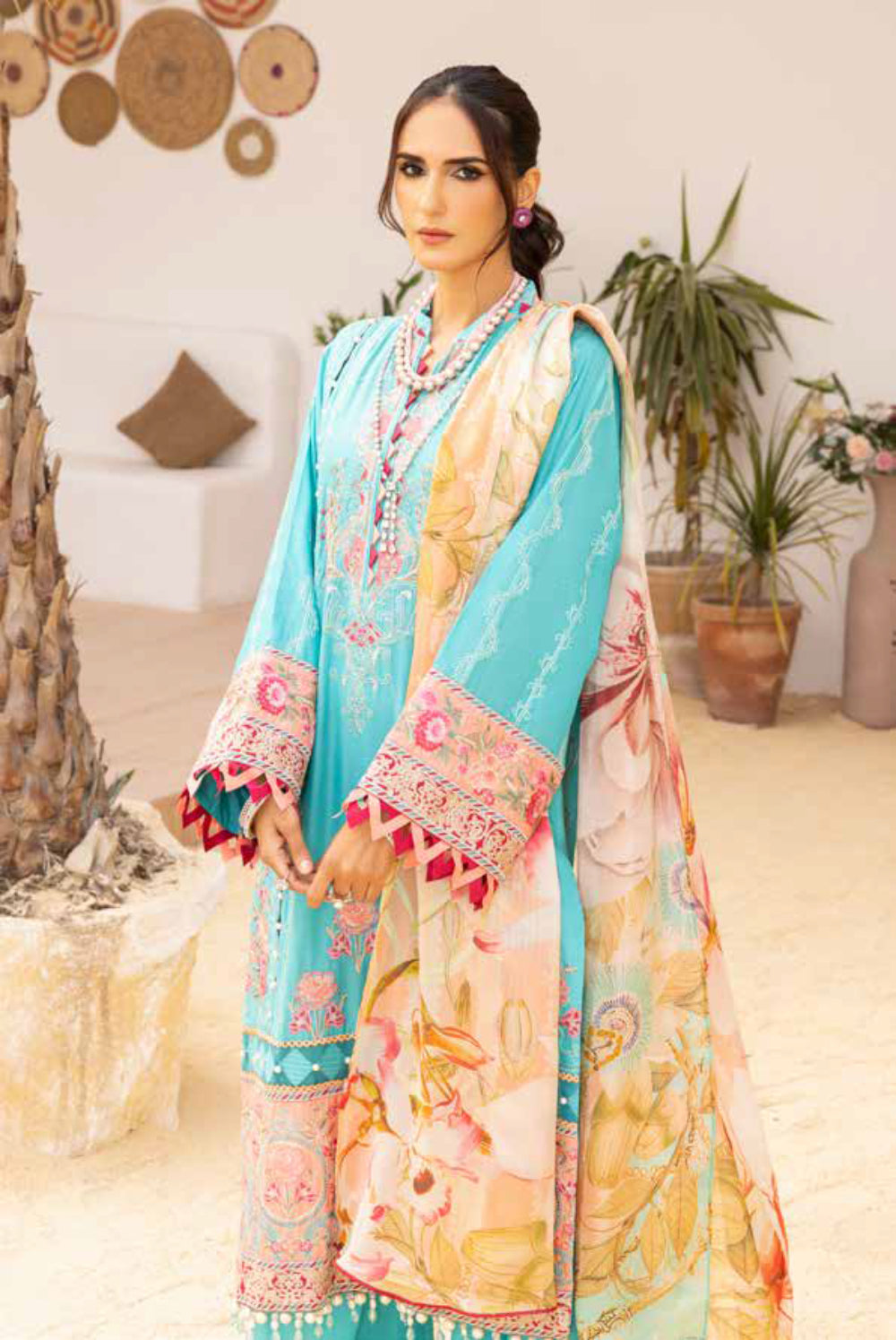 Adan's Libas Muzayyan Unstitched Lawn Collection 2023 – Blue Suit Set