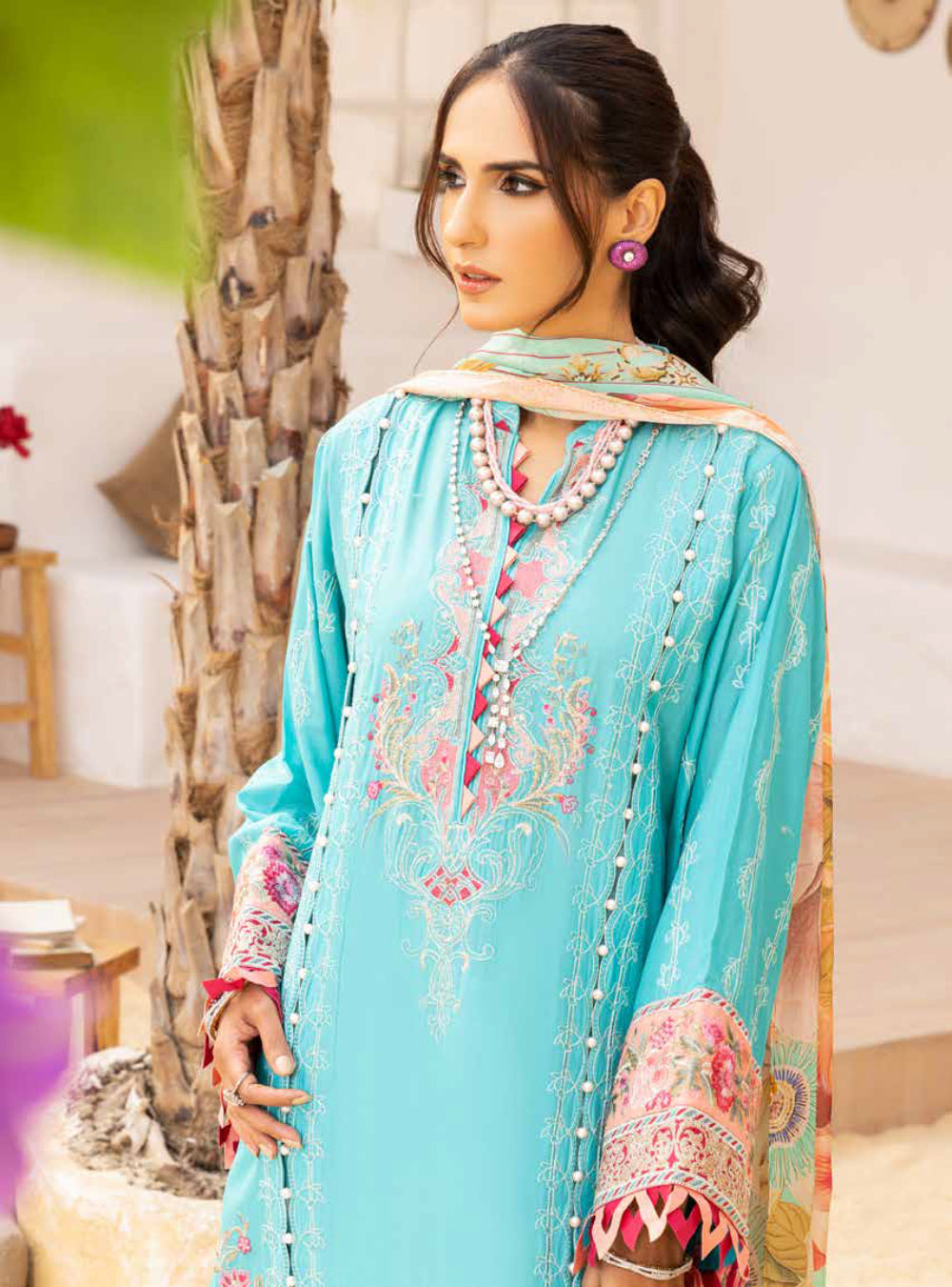 Adan's Libas Muzayyan Unstitched Lawn Collection 2023 – Blue Suit Set