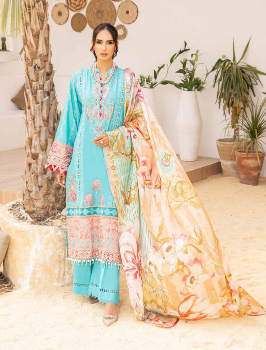 Adan's Libas Muzayyan Unstitched Lawn Collection 2023 – Blue Suit Set