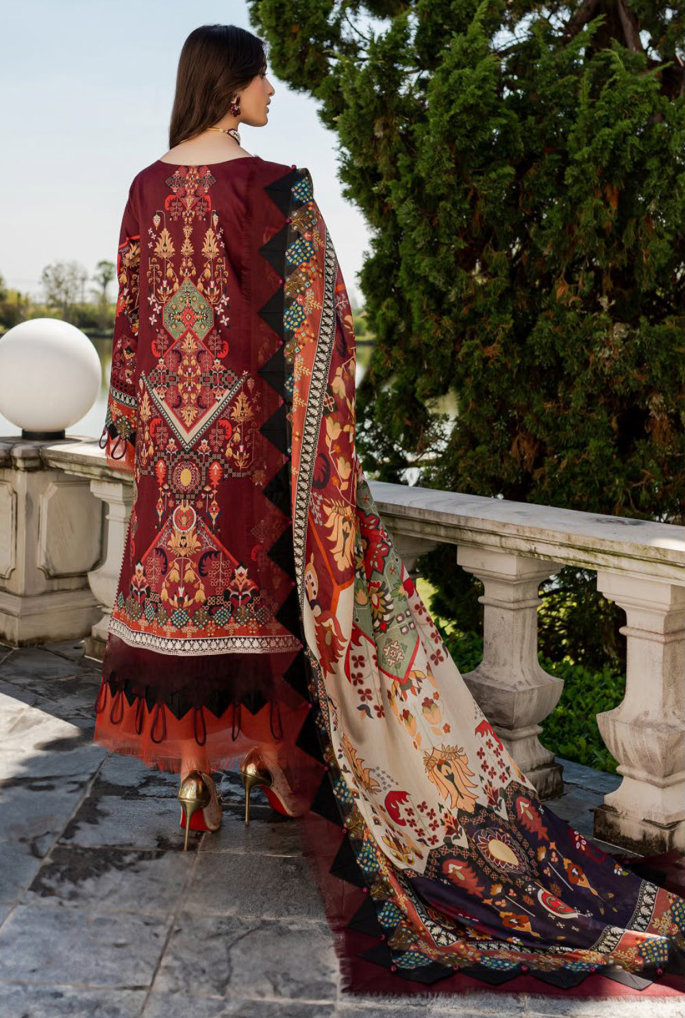 Jade By Queen's Court Embroidered Lawn Collection - Maroon Suit Set