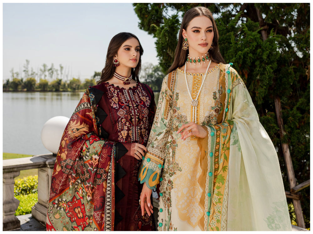 Jade By Queen's Court Embroidered Lawn Collection - Maroon Suit Set