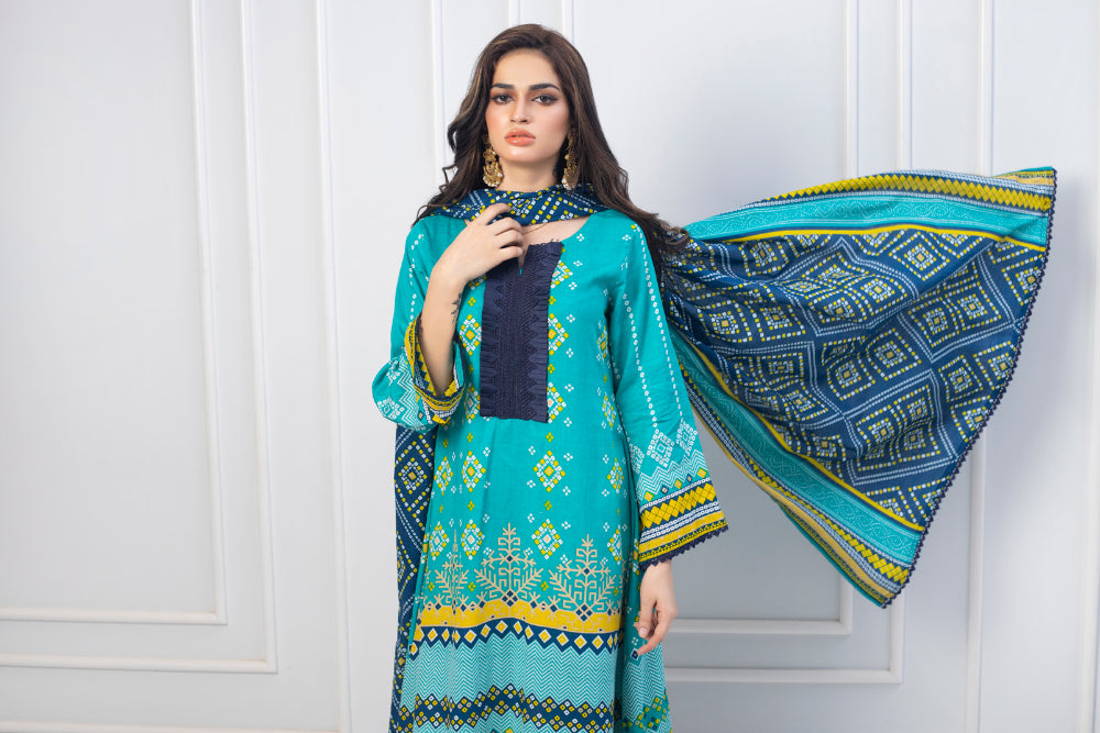 Erum Misha Printed Lawn Collection Embroidered Suit-Set