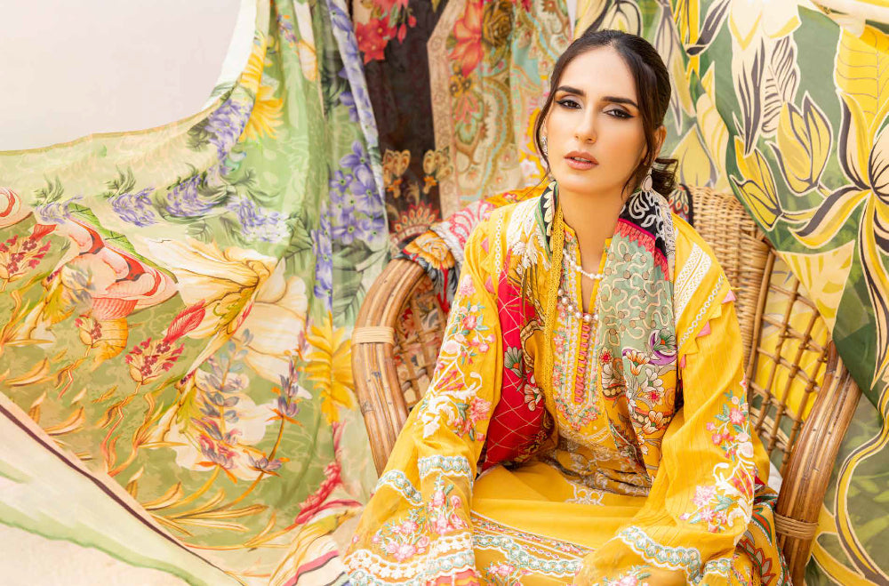 Adan's Libas Muzayyan Unstitched Lawn Collection 2023 – Yellow Suit Set