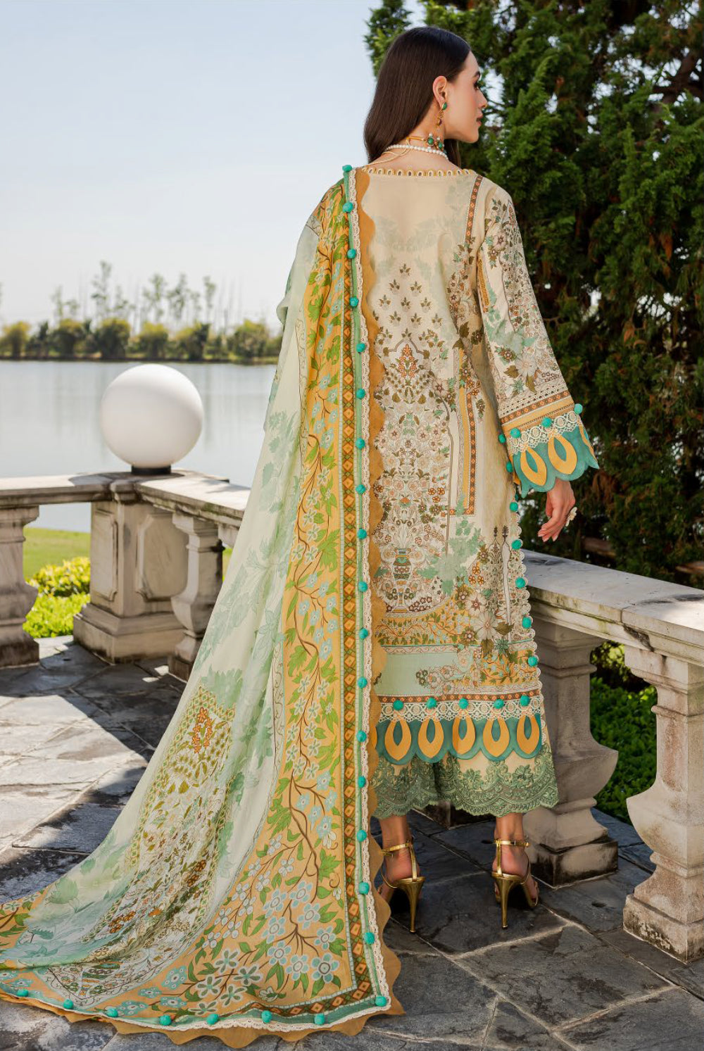 Jade By Queen's Court Embroidered Lawn Collection - Yellow Green Suit Set