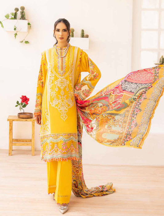 Adan's Libas Muzayyan Unstitched Lawn Collection 2023 – Yellow Suit Set