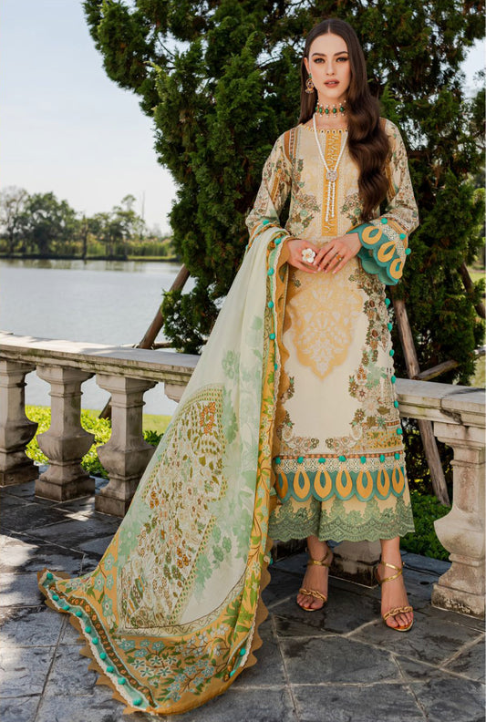 Jade By Queen's Court Embroidered Lawn Collection - Yellow Green Suit Set