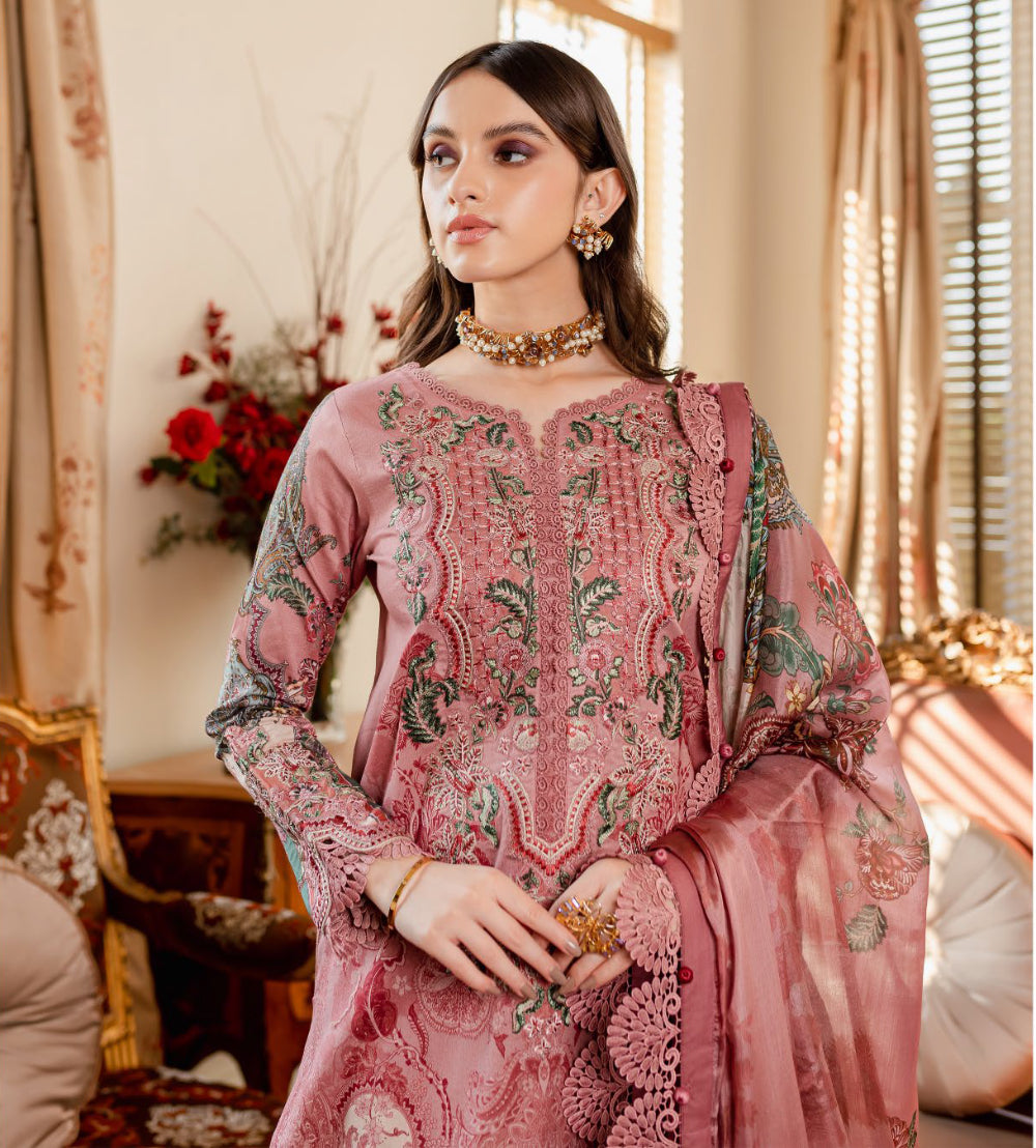 Jade By Queen's Court Pink Embroidered Lawn Collection Suit Set