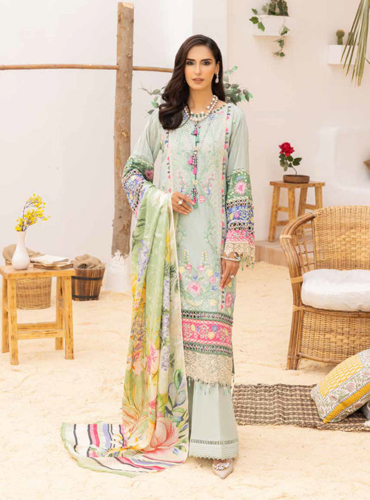 Adan's Libas Muzayyan Unstitched Lawn Collection 2023 – Pista Green Suit Set