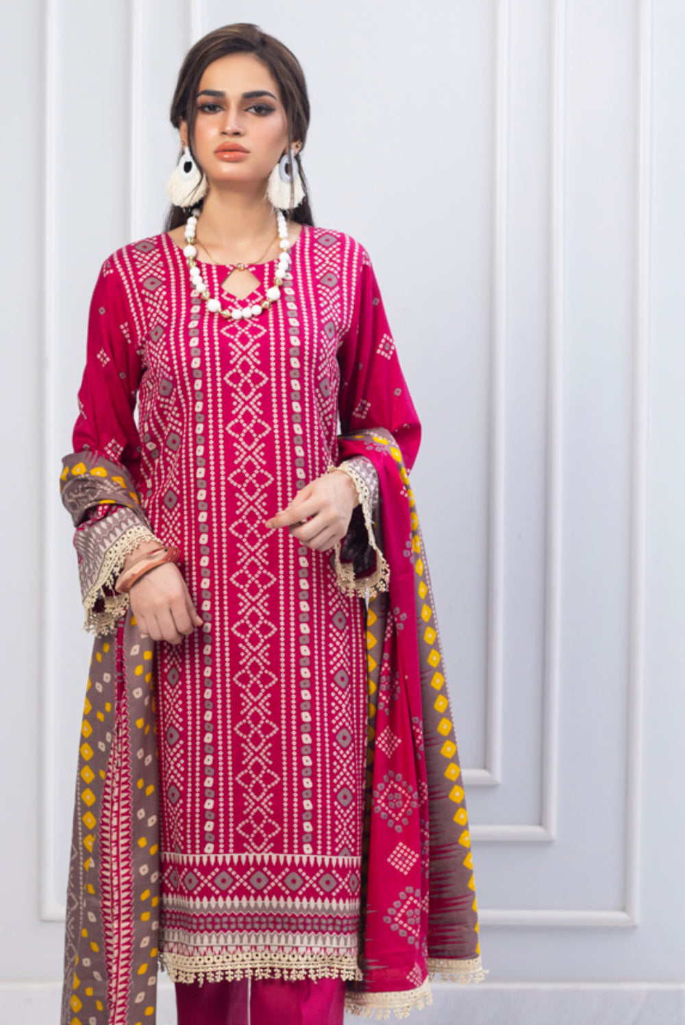 Erum Misha Printed Lawn Collection Pink Suit-Set