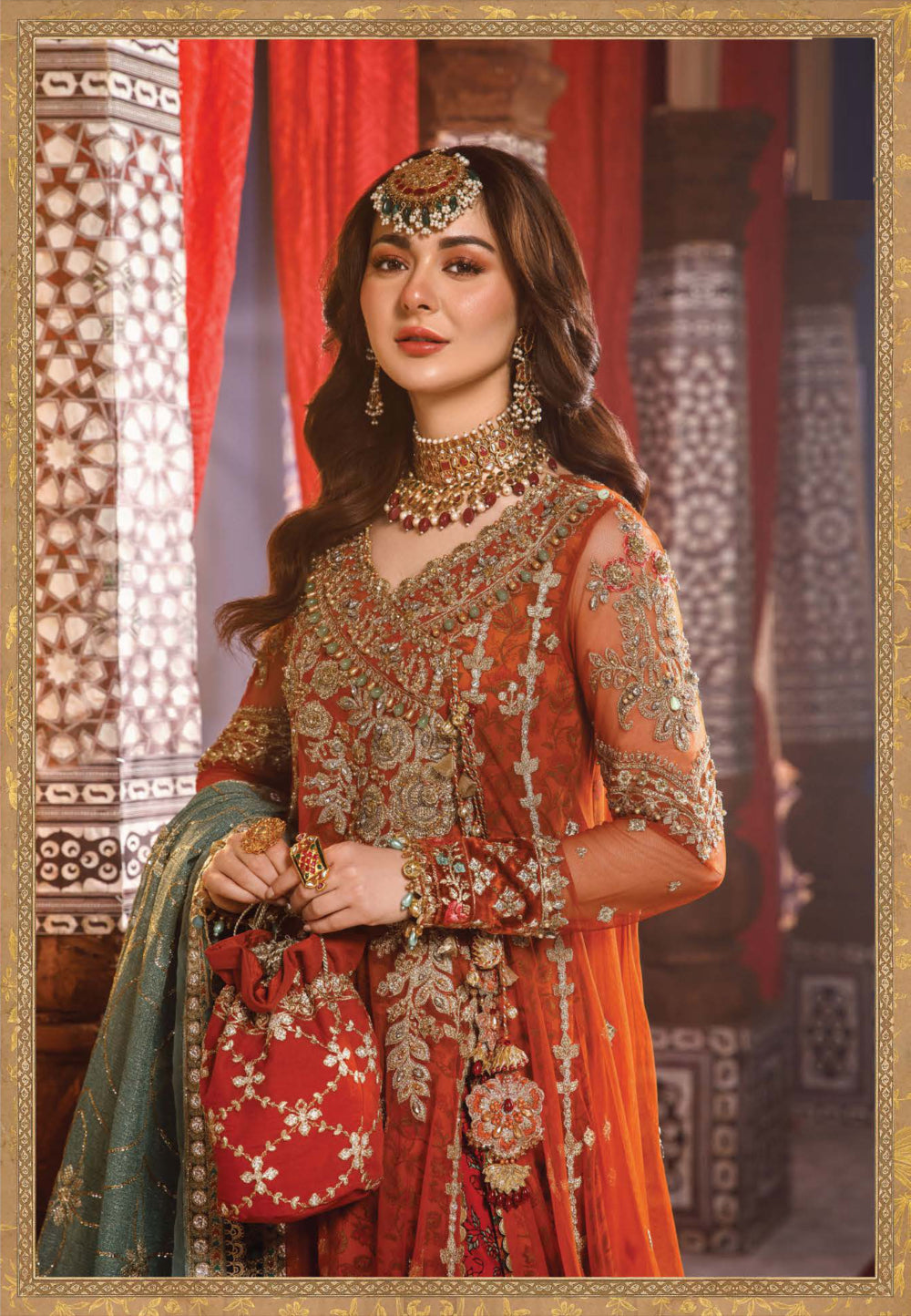 MARIA.B Embroidered Fabrics Wedding Collection Orange Dress