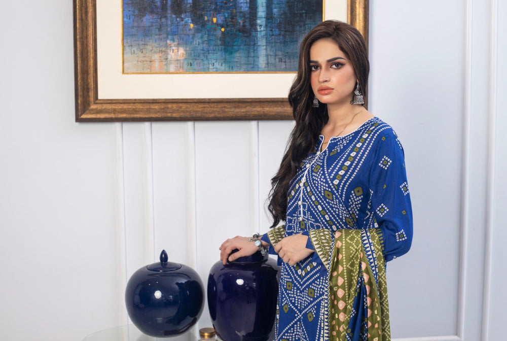 Erum Misha Printed Lawn Collection Blue Suit-Set