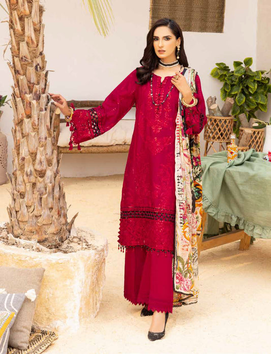 Adan's Libas Muzayyan Unstitched Lawn Collection 2023 – Red Suit Set